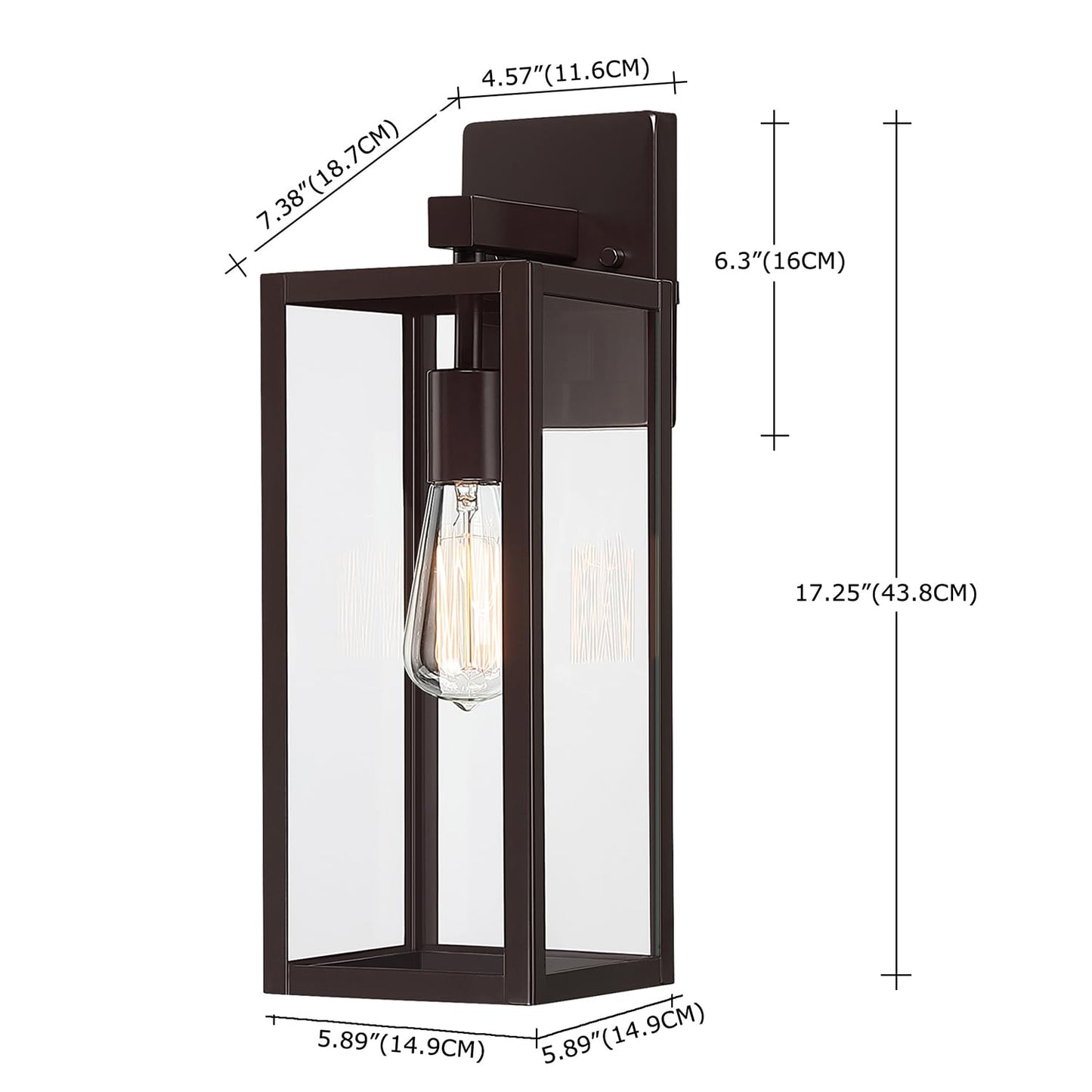 Faymart Outdoor Sconce Lights, 18 Inch Metal and Glass Wall Lantern, Oil Rubbed Bronze, 2 Pack for Porch Garage Balcony