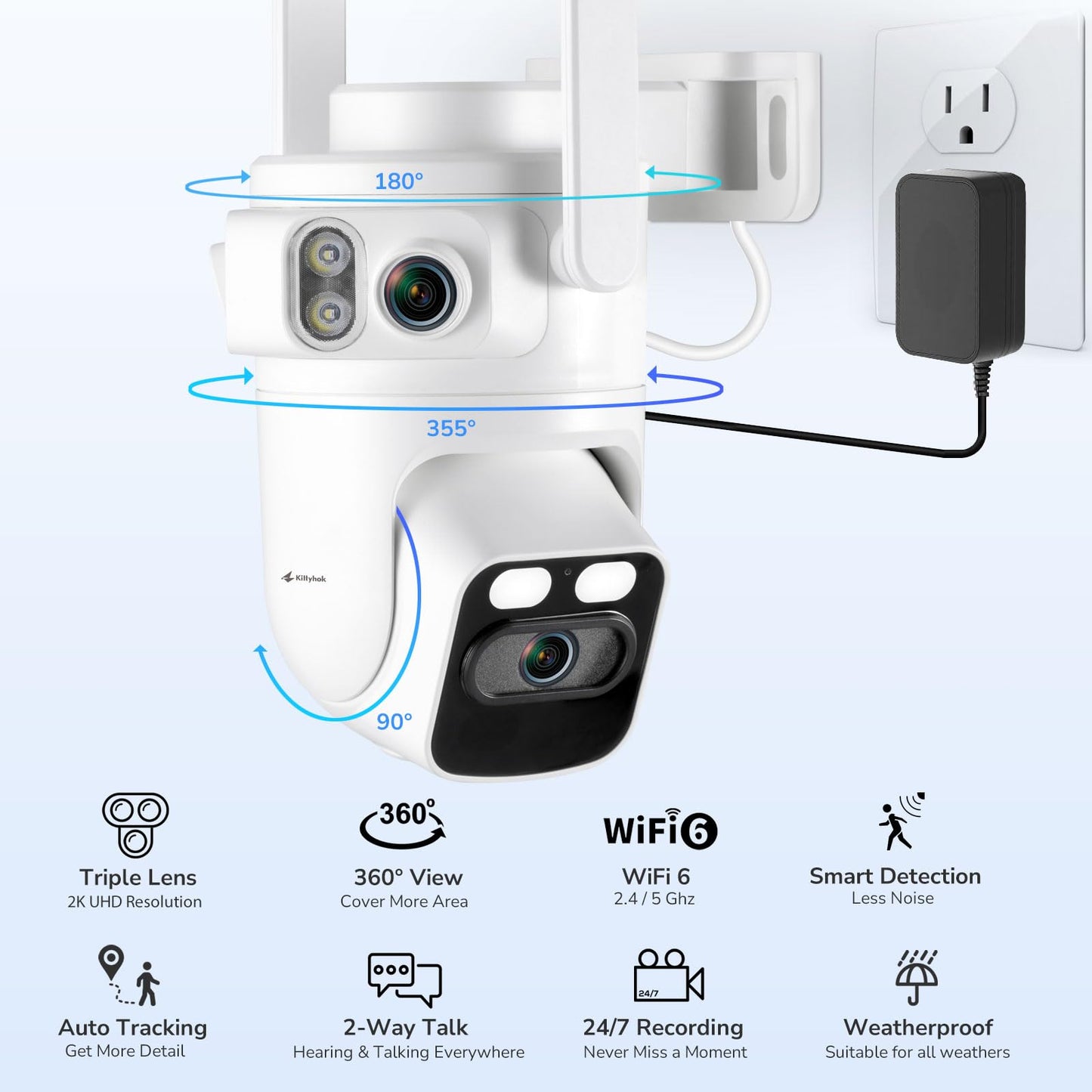 Home Security Camera System Wireless, Triple Lens 2K Security Cameras Wireless Outdoor with 360° Pan & Tilt, Motion Detection, Auto Tracking, 2.4/5GHz WiFi, Night Vision, 16CH NVR with 500GB HDD