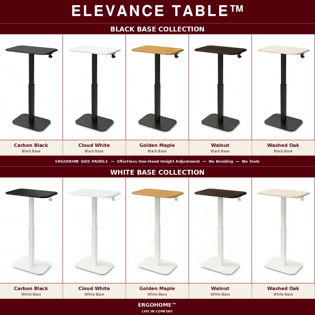 Ergohome Elevance Height Adjustable Side Table, Black Base, Walnut Top | Sofa Laptop Table for Couch & Bed | Small C-Shape End Table for Home or Office