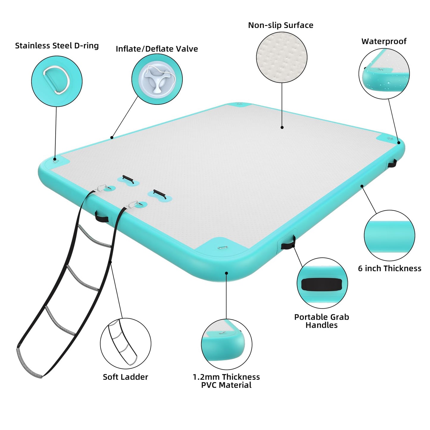AZXRHWYGS Inflatable Floating Dock, Inflatable Dock 12x6 ft Floating Raft with Air Pump, Carry Bag for Lake/Boats/Island/Swimming Pool