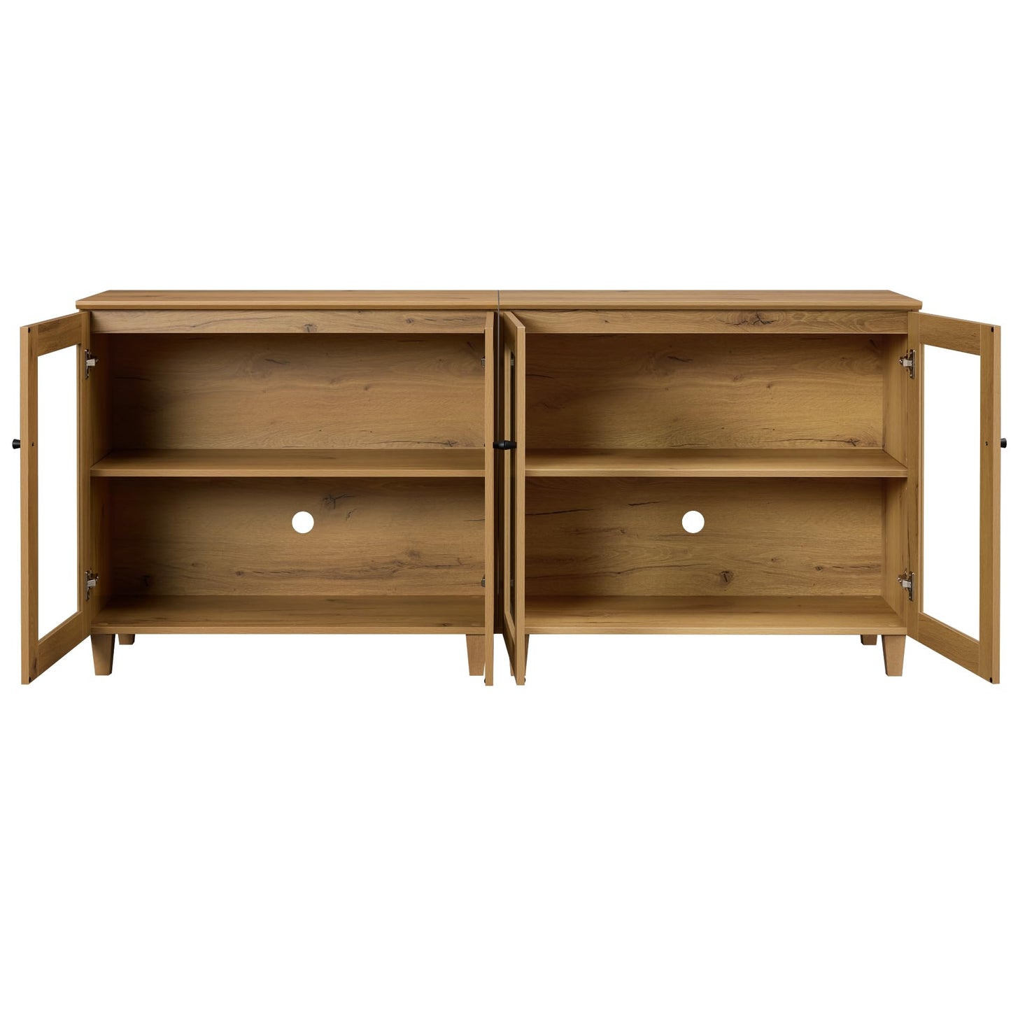 WAMPAT TV Stand for 75+ Inch TV, Media Console w/Glass Doors, Oak Brown