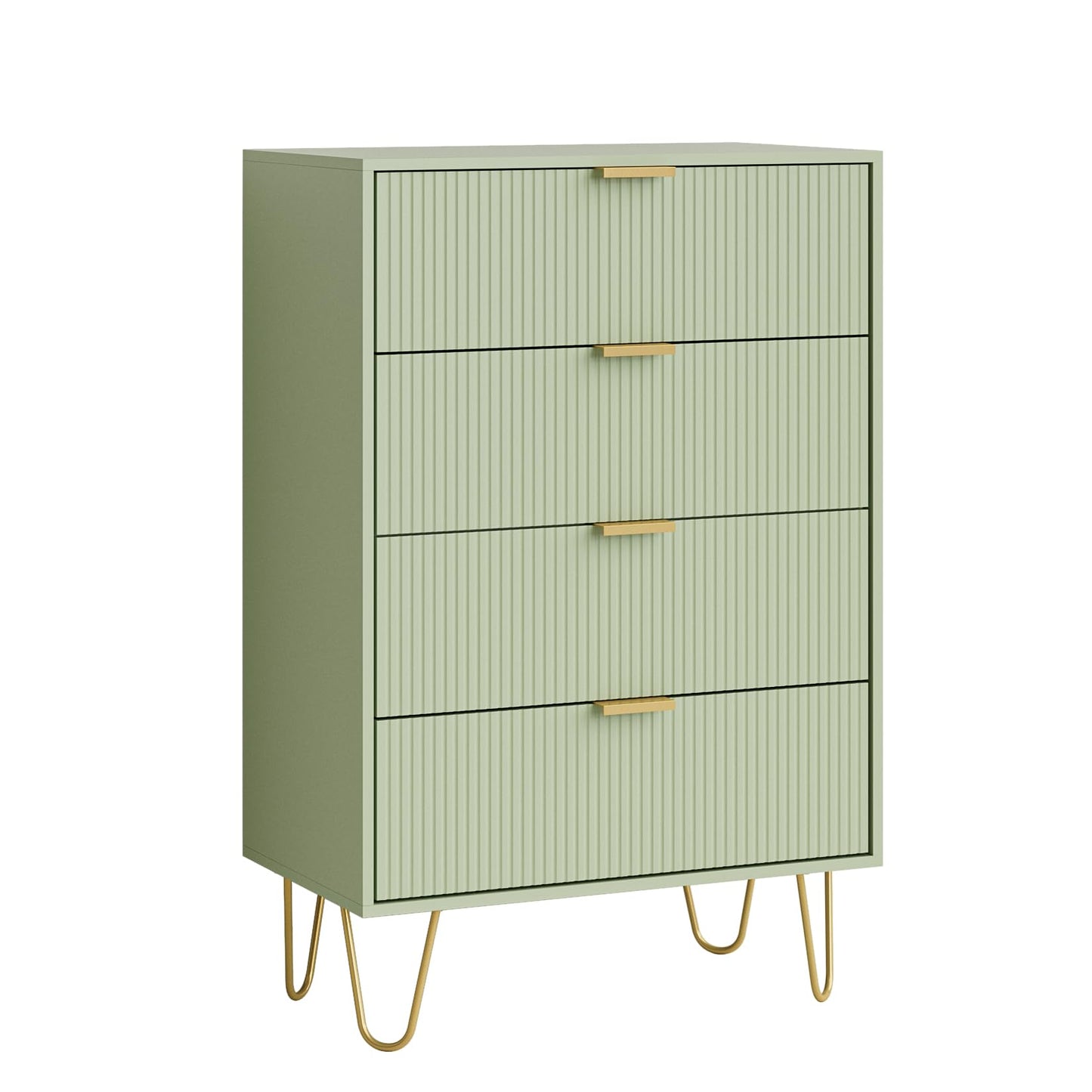 Masupu 4 Drawer Dresser, Drawer Chest, Tall Storage Dresser Chest Cabinet Organizer Unit with Gold Metal Legs, Nightstand for Bedroom, Living Room, Closet, Hallway Green Stripe