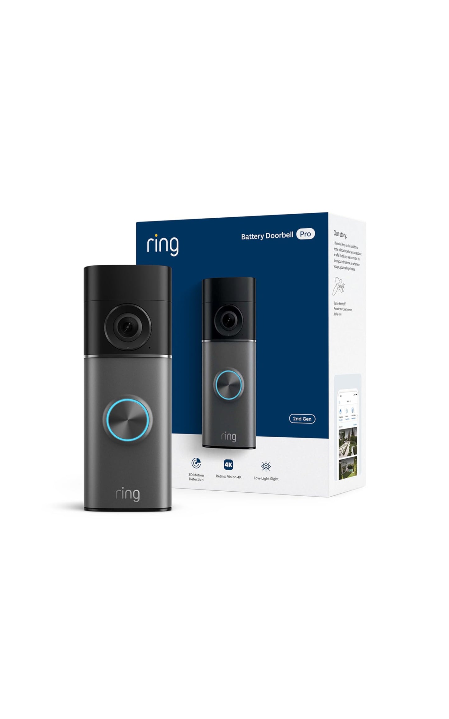 Ring Battery Doorbell Pro (newest model), Retinal 4K with wide-angle video, up to 10x Enhanced Zoom, Night Vision, and Quick Release Ultra Battery Pack, Deep Silver