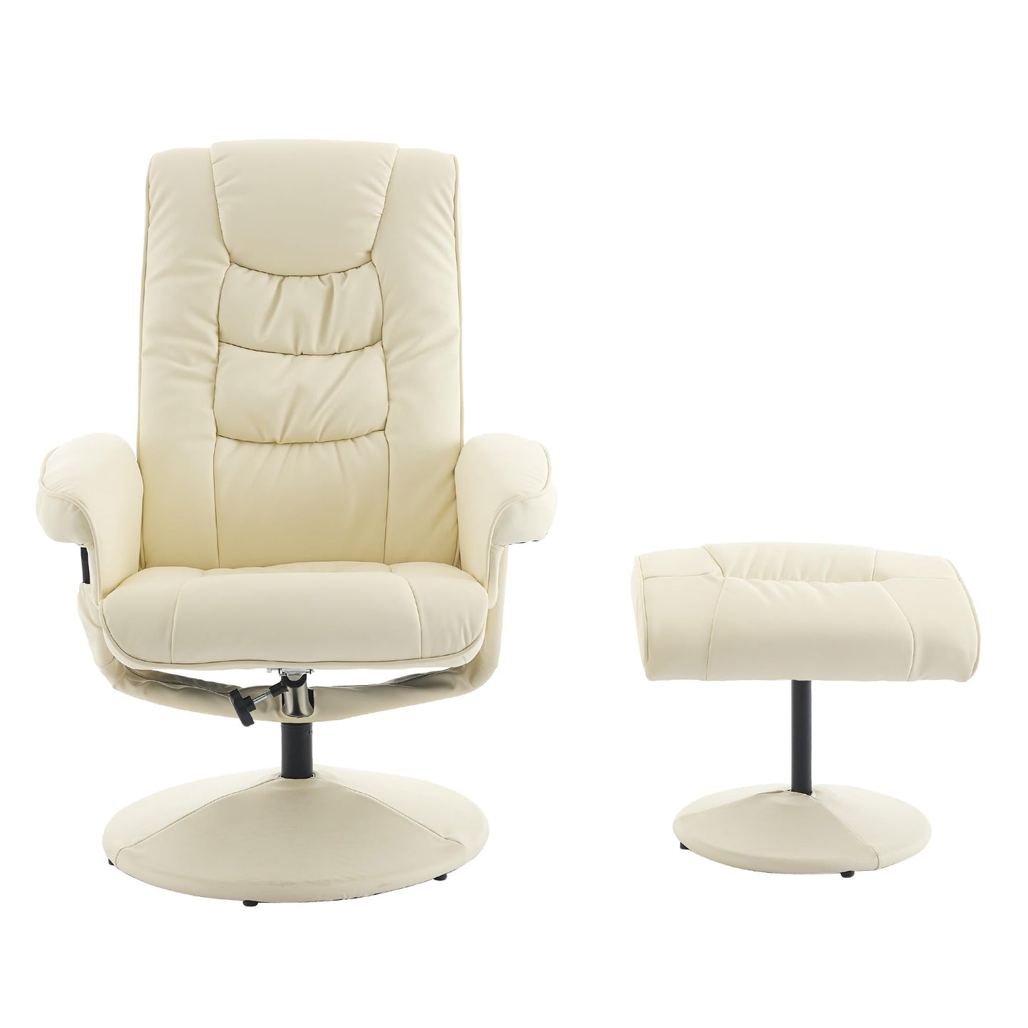 KEIKI Swivel Reclining Chair with Ottoman, High Backrest,5-Point Vibration Massage & Heated Seat,PU Leather Upholstered Armchair Lounge Sliding Chairs Set for Living Room Bedroom Office,Beige