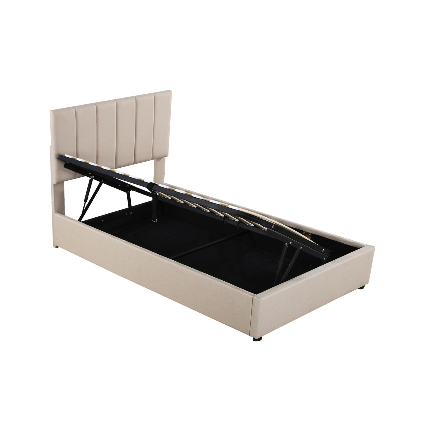 Merax Twin Size Upholstered Platform Bed with a Hydraulic Storage System, No Box Spring Needed, Beige