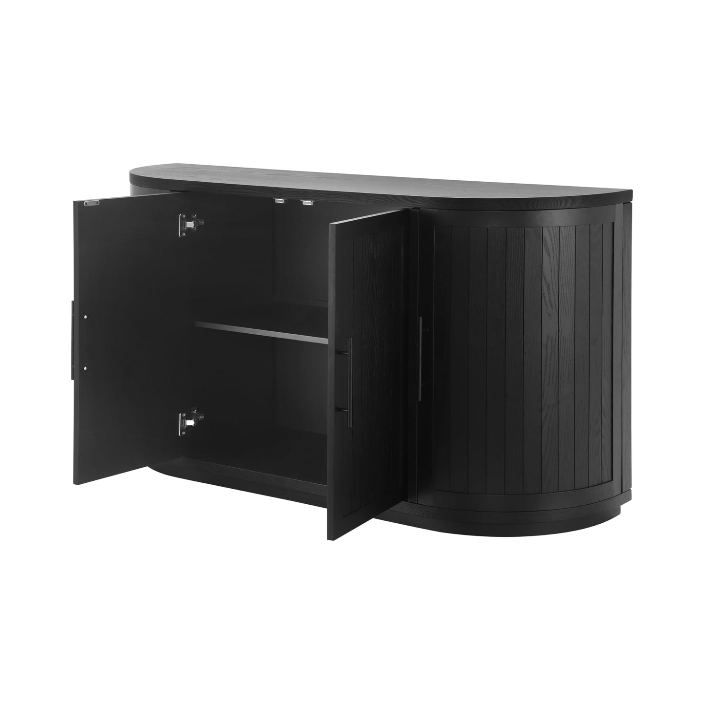 Christopher Knight Home Tian Modern Wooden Kitchen Sideboard Cabinet with Metal Handles, Living Room Storage Cabinet with Shelves, Spacious Dining Room Cupboard with 4 Doors, Curved Form, Black