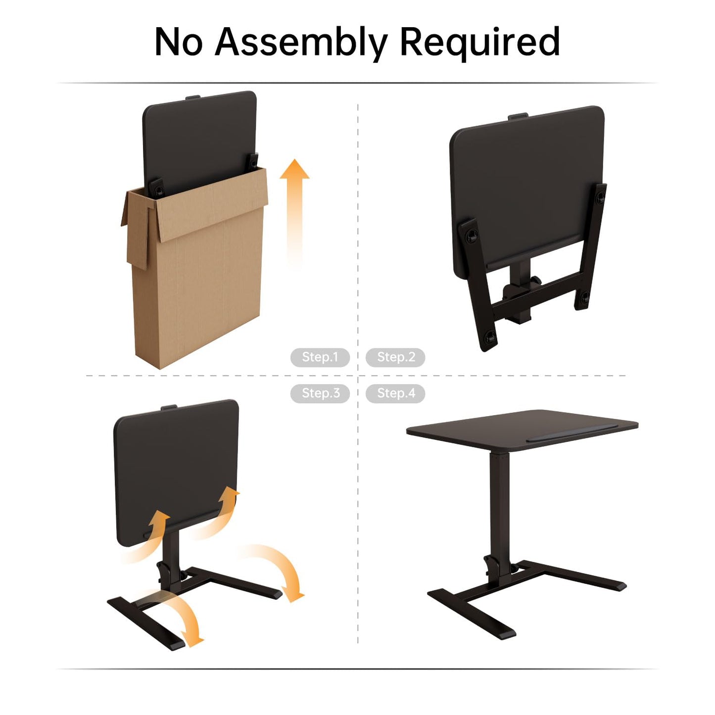 alawooder 25 Inch Mobile Folding Desk - No Assembly, Pneumatic Sit-Stand, 29-42" Height Adjustable Rolling Laptop Desk with Hidden Wheels, 0-90° Tilt Top for Home Office, Craft & Study
