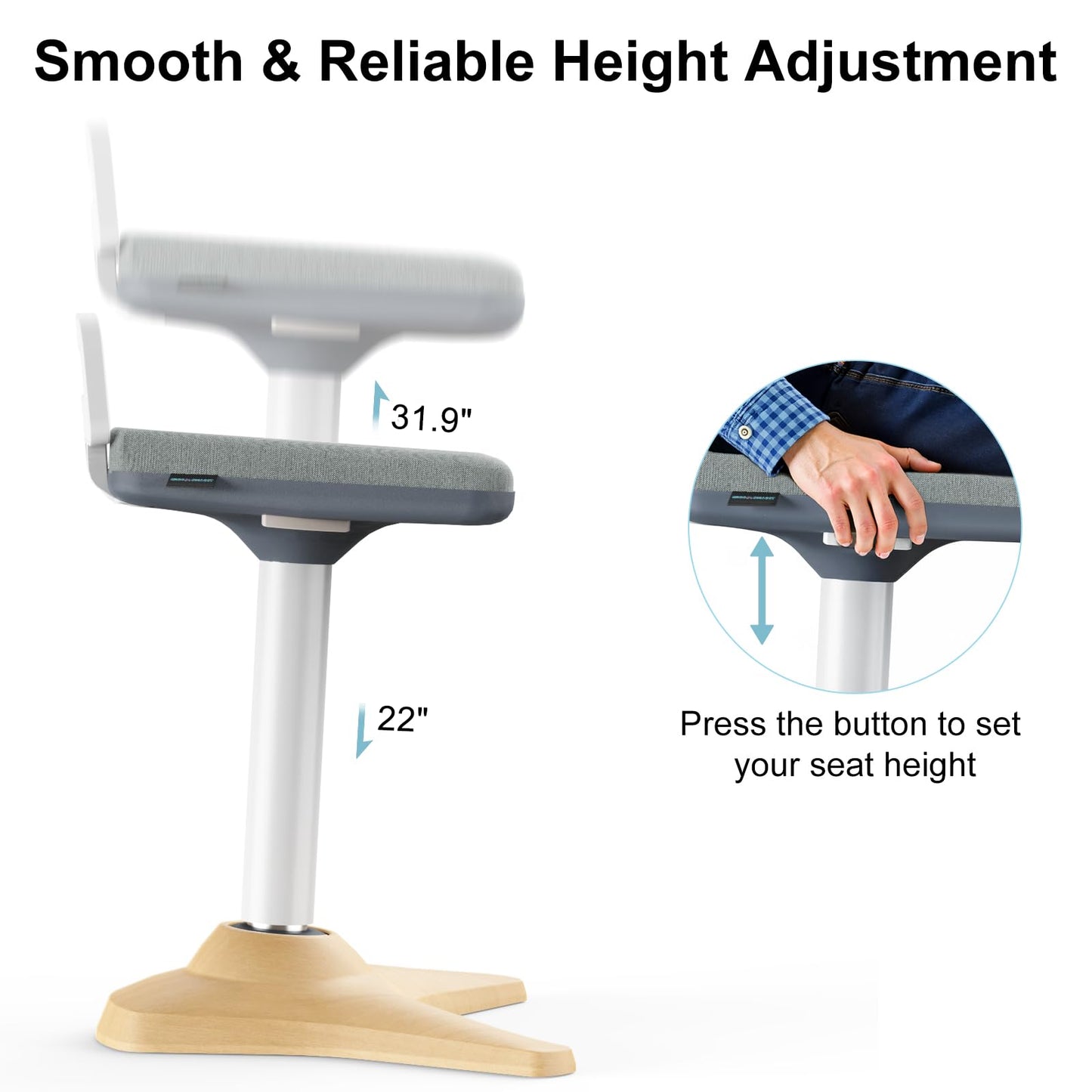 ERGO COLLECT Wobble Stool for Standing Desk, Height Adjustable 22"-31.9", Ergonomic Sit Stand Chair with Non-Slip Base & Upgraded Lift, Home Office Active Sitting Stool