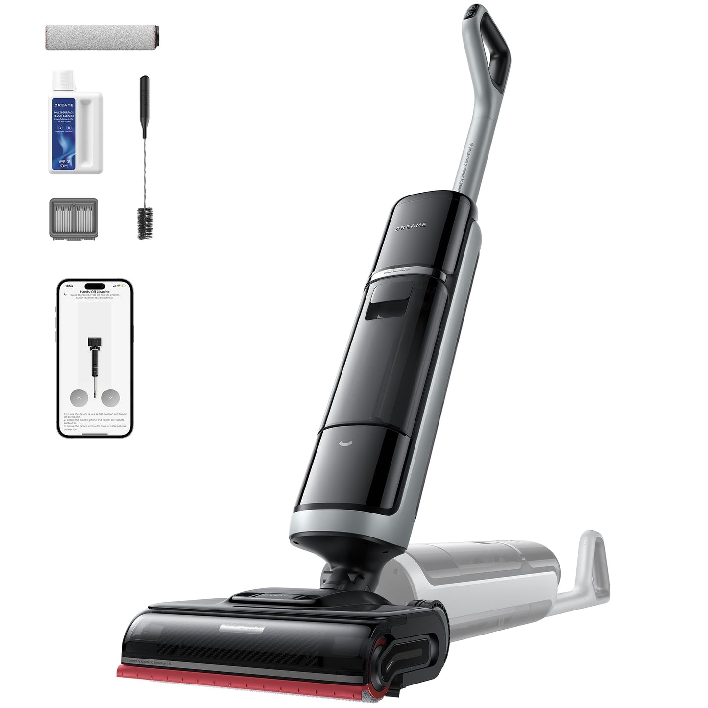 DREAME H15 Pro Heat Wet Dry Vacuum and Mop, 185°F Hot Water Floor Cleaning, 0 Hair Tangle, Cordless Floor Cleaner with AI Robotic Arm, 22KPa Suction, 180° Lie-Flat, Hot Self Cleaning, Edge to Edge