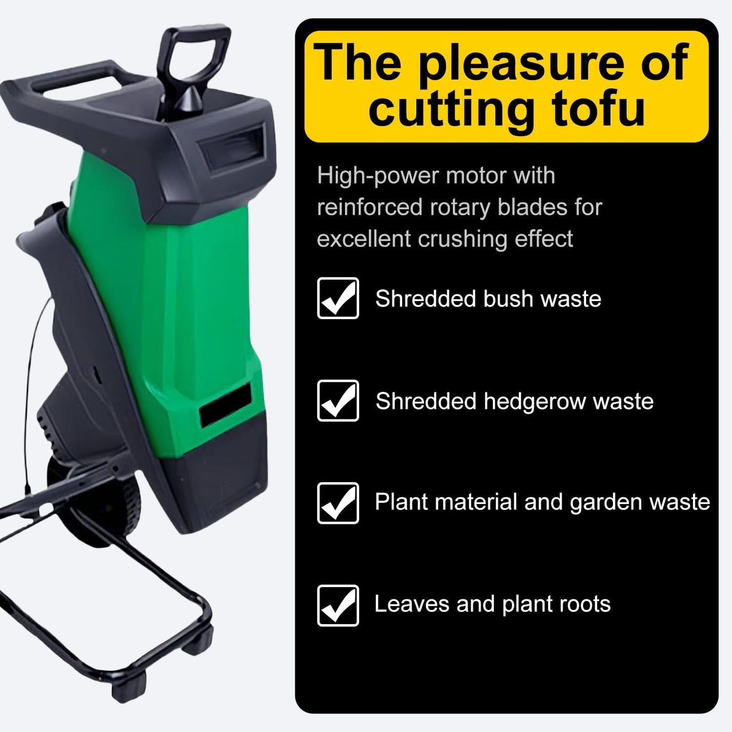 Electric Wood Chipper Shredder 2400W Mulcher with 50L Collection Bag for Lawn and Garden Use