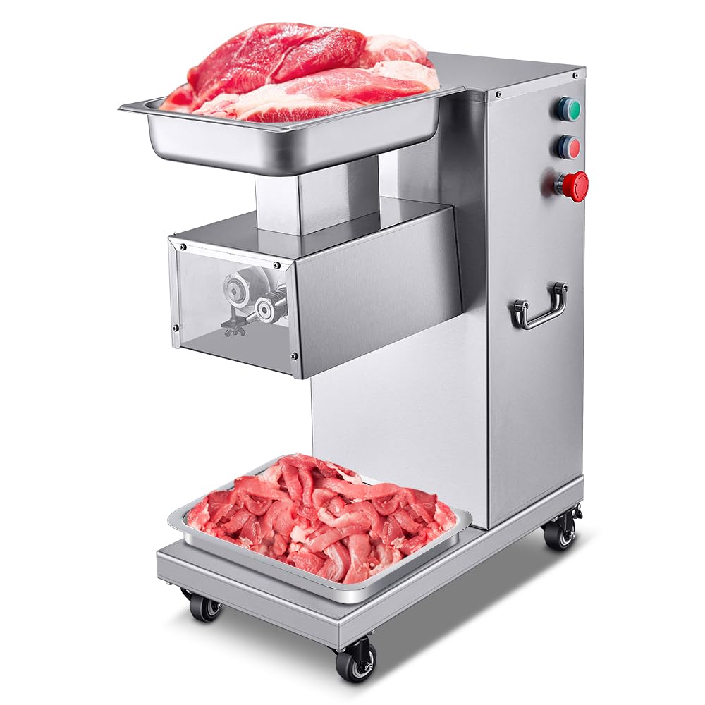 BOOROS Commercial Meat Cutter Machine 750W Electric Vertical Stainless Steel Meat Slicer 130L Commercial Meat Cutting Machine,1100lb/h,Equipped with 3mm Blade for Kitchen,Restaurants,Supermarket 110V