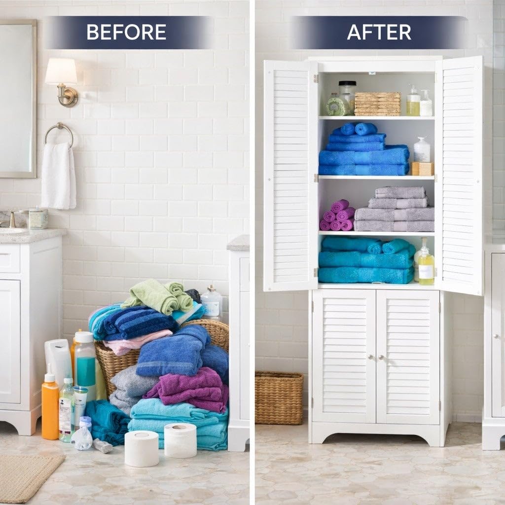 BrylaneHome Louvre Linen Cabinet - White