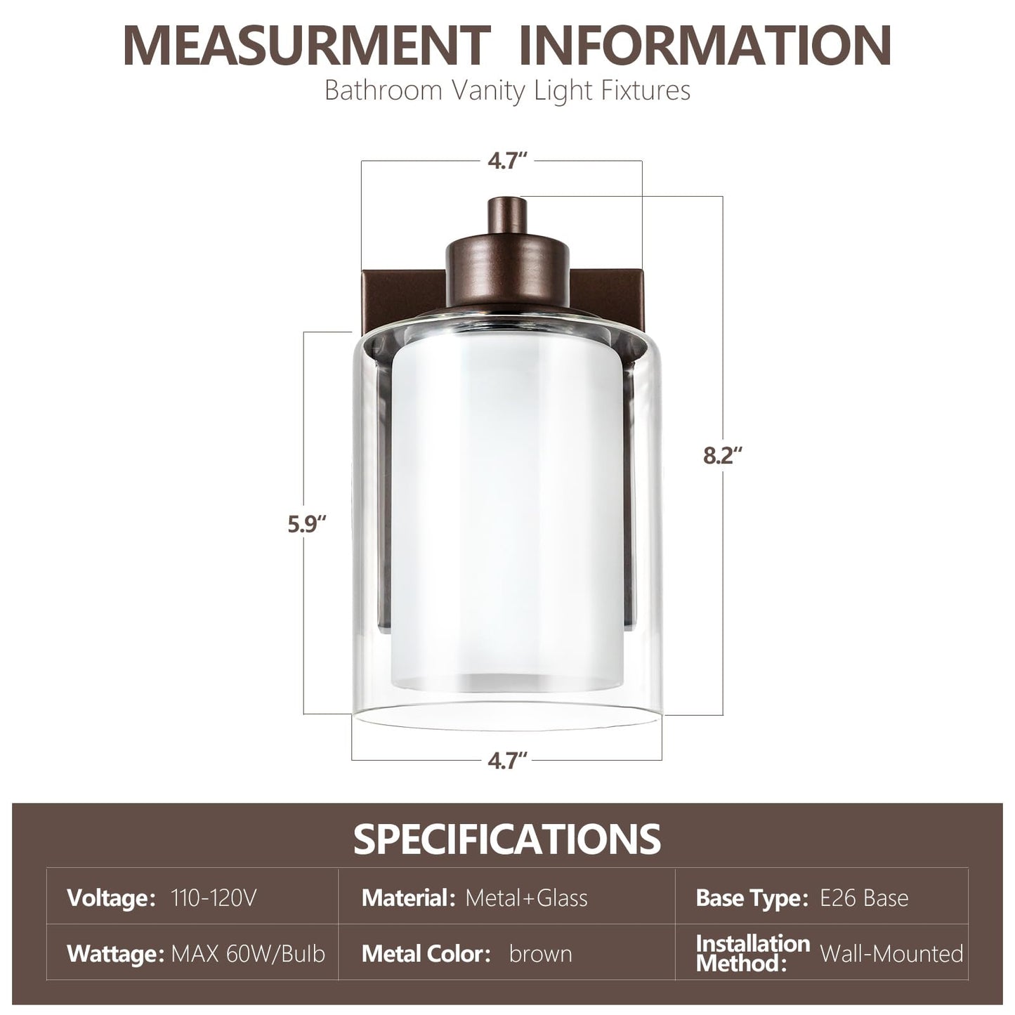 Eidonta Bath Vanity Light Fixtures, Modern Wall Scone with Dual Glass Shade, 3 Pack, Oil Rubbed Bronze