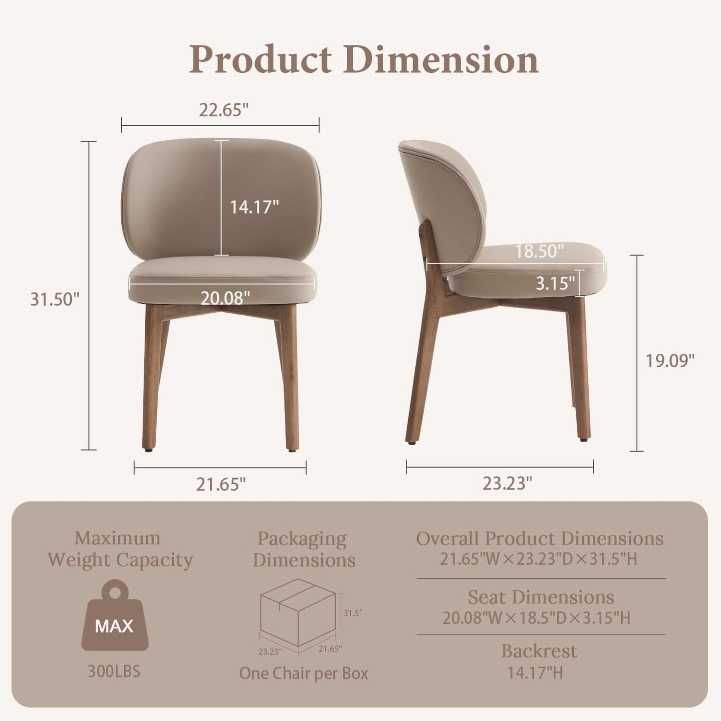 YOUNUOKE Upholstered Dining Chair, Modern PU Leather Dining Room Chair with Wood Legs, Widen Backrest Comfy Armless Side Kitchen Chairs, Khaki (Single Pack)