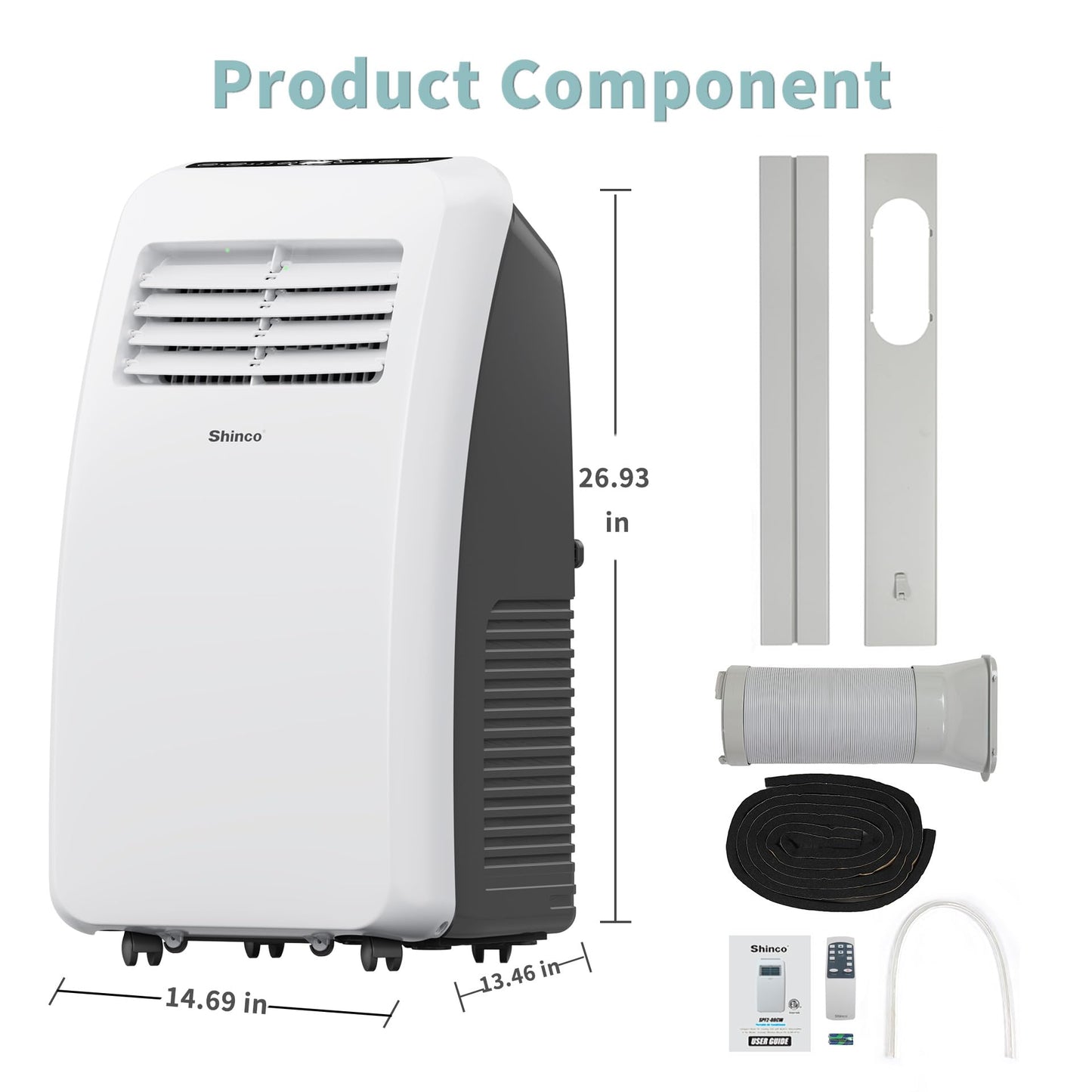 Shinco 8,000 BTU Portable Air Conditioner - 3-in-1 Cool/Dehumidifier/Fan for Rooms Up to 350 sq.ft, Remote Control & 24H Timer, Compact AC Unit for Bedroom/Office