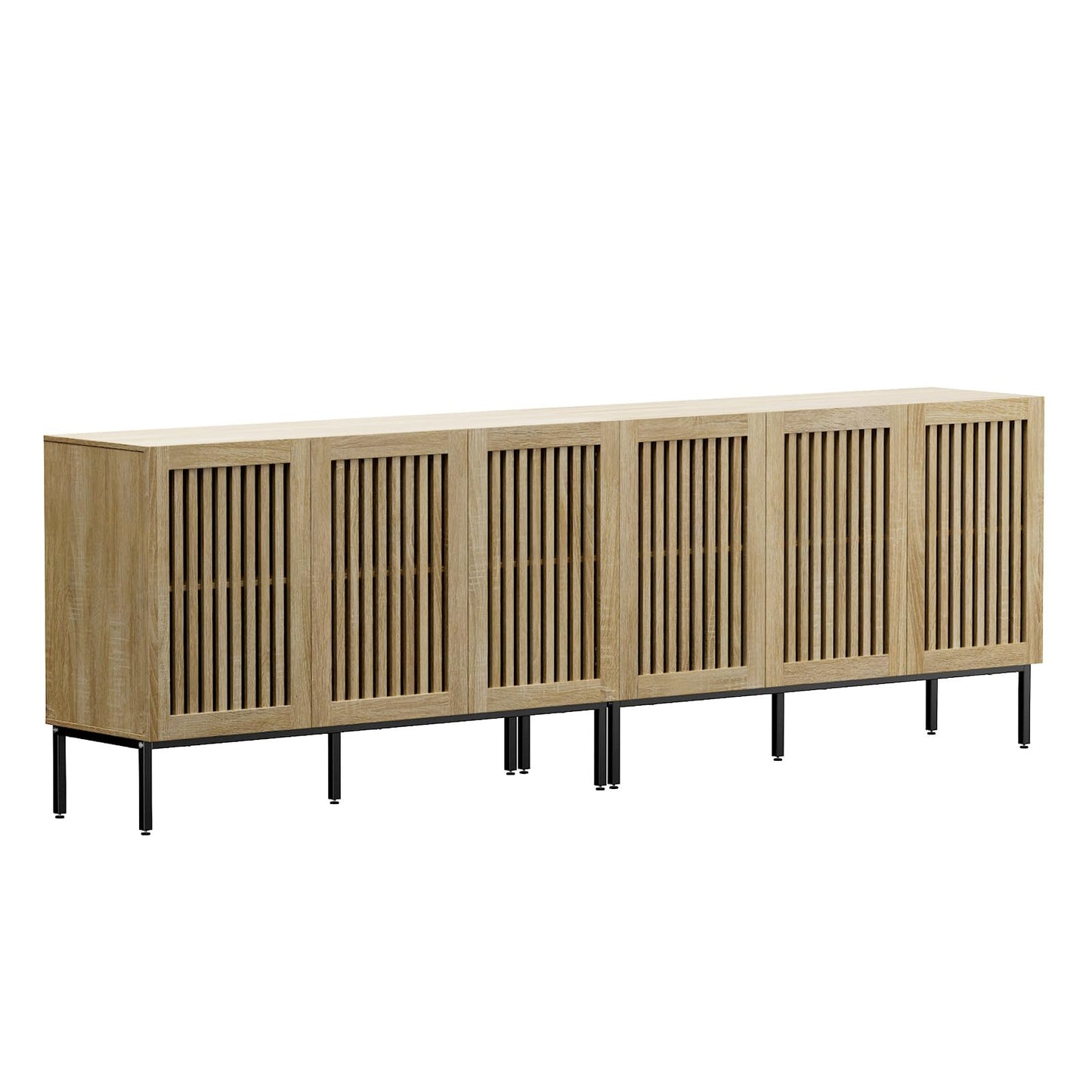 BVIUNTWO Buffet Cabinet with Storage,Set of 2 Farmhouse Console Table with Metal Base and Adjustable Shelves,Sideboard Coffee Bar Cabinet with 6 Doors for Kitchen,Dining Room,Living Room,Oak