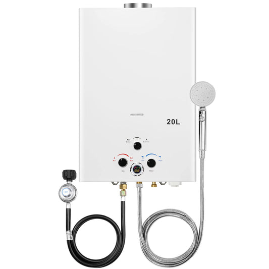 Tankless Water Heater Propane 5.26GPM 20L Outdoor Portable Gas Hot Water Heaters Instant Propane Water Heater with Digital Display Multi-Protection for Camping Trips Boat Cabins