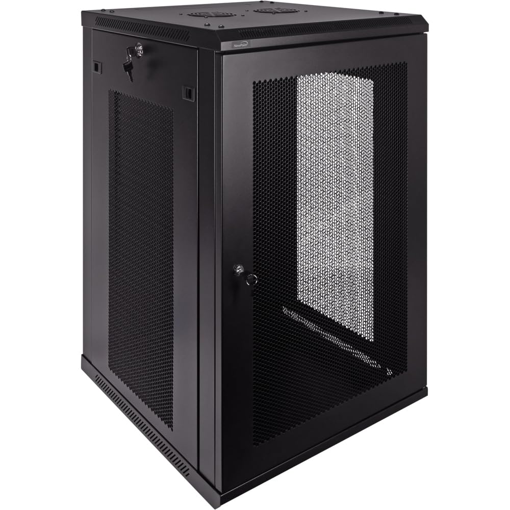 NavePoint 18U Server Rack Enclosure - 23.6” Deep, Wall Mount Network Cabinet with Locking Perforated Door, 19” IT Equipment Compatible, Network Rack, Removable Side Panels, Black