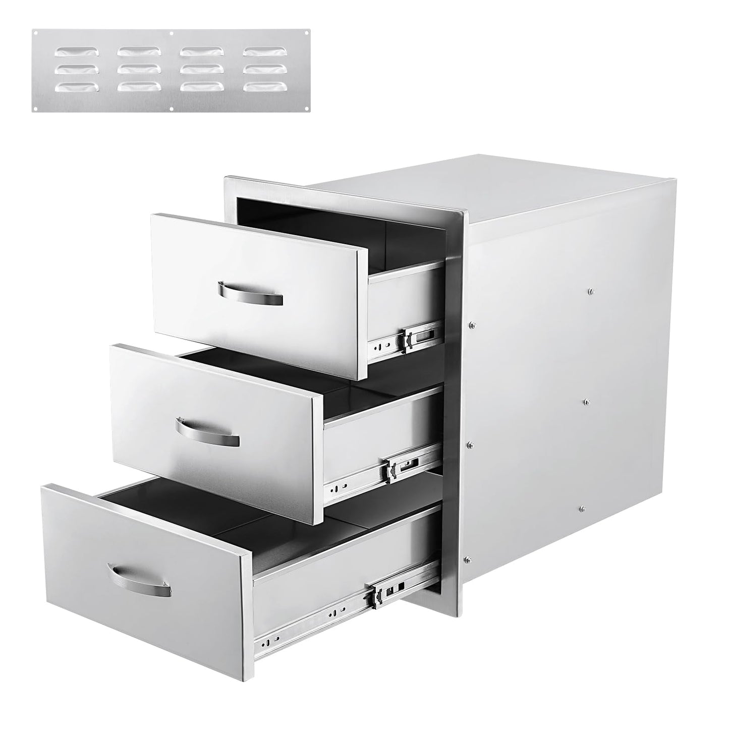 GarveeLife Outdoor Kitchen Drawers - Stainless Steel Flush Mount Triple Access BBQ Drawers, with Divider, Venting Panel for BBQ Island Patio Grill Station, 15.7WX17.7DX21.6H inch