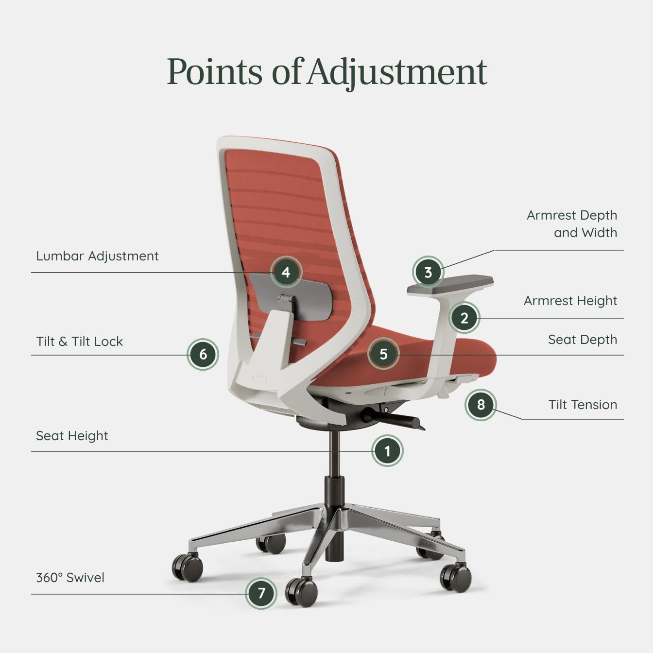 Branch Ergonomic Chair - A Versatile Desk Chair with Adjustable Lumbar Support, Breathable Mesh Backrest, and Smooth Wheels - Experience Optimal Comfort and Support - Poppy