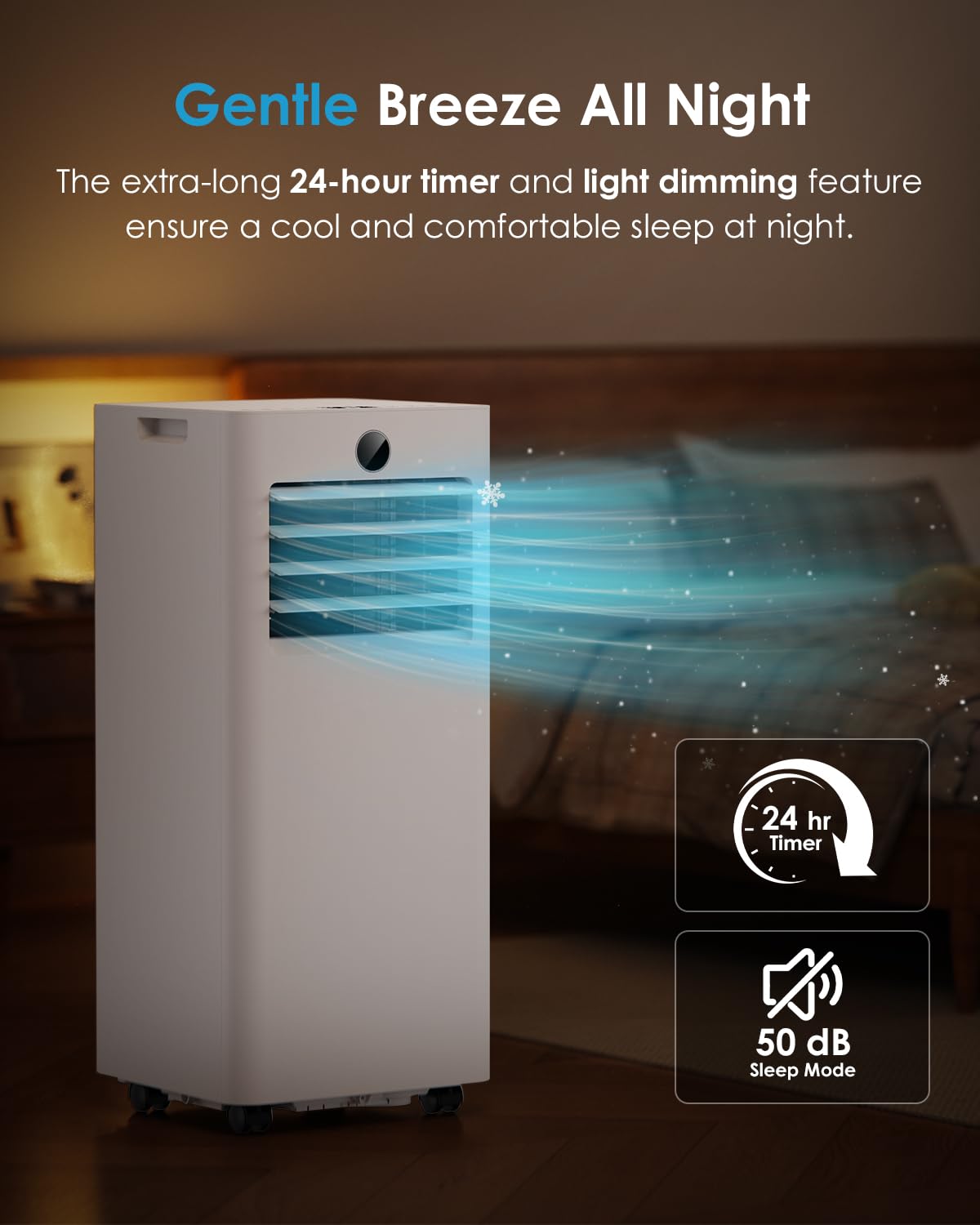 Portable Air Conditioners 8000 BTU, Quiet Air Conditioner with WiFi/App Control, 24H Timer, Dehumidifier, Fan, Cooling, Sleep Modes 4-in-1 AC Unit for Room with Window Kit, for Bedroom/Office, White