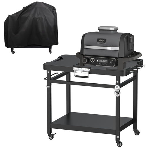 Universal Grill Stand for Ninja Woodfire Outdoor Grills,Portable Foldable Grill Cart Table for XSKUNSTAND OG700 OG800 OG900 OO101 SER Smoker Pizza Oven Accessories with 4 Wheels & Cover