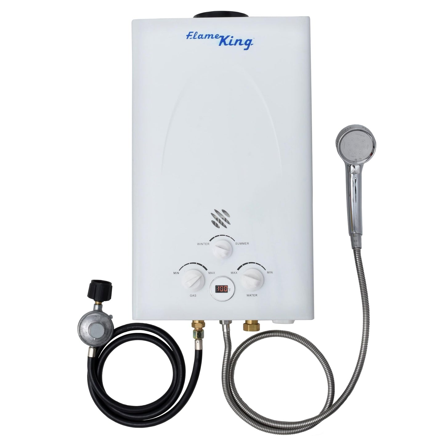 Flame King Portable Tankless Water Heater Propane Gas 10L 2.64 GPM at 68,000 BTU, Outdoor Instant Hot Water Shower for RV, Camping, Farm, Cabins