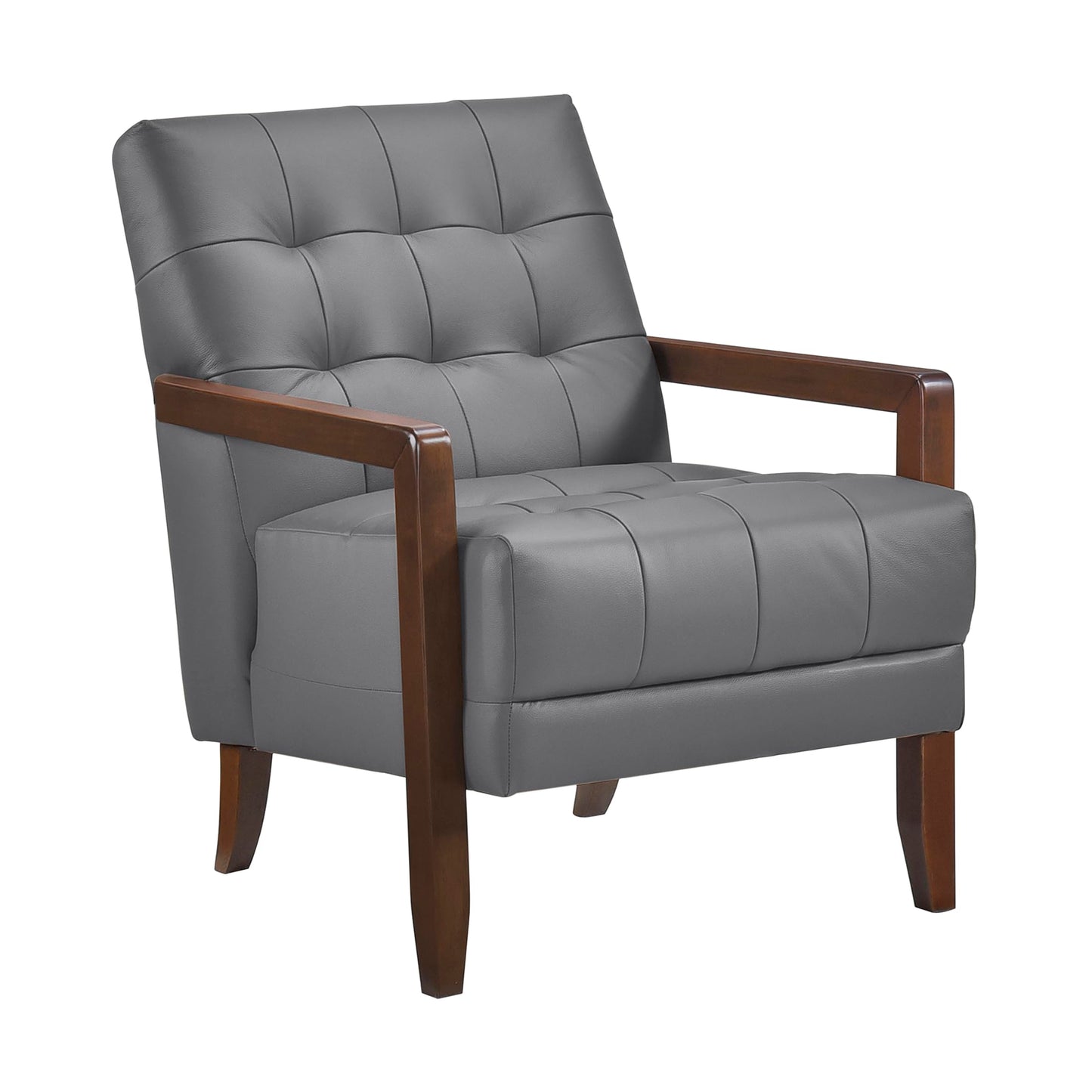 Lexicon Modern Accent Chair, Luxury Genuine Leather Match Living Room Chair with Tufted Cushions, Solid Wood Frame and Arm Rest, Comfy Upholstered Single Seat for Bedroom/Reading/Office, Dark Gray
