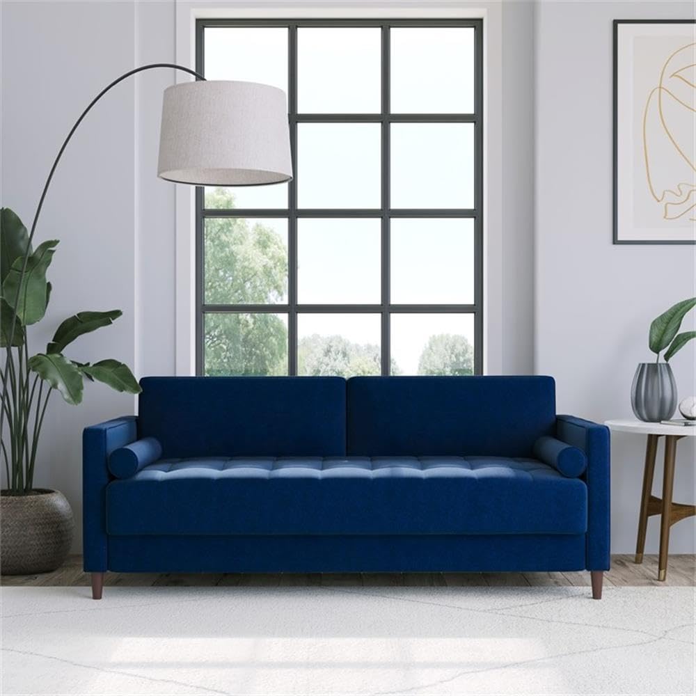Studio Living® Lexington 75.6" Sofa, Mid-Century Modern, Pocket Coil Comfort, Easy Assembly, Woven Fabric, Navy Blue