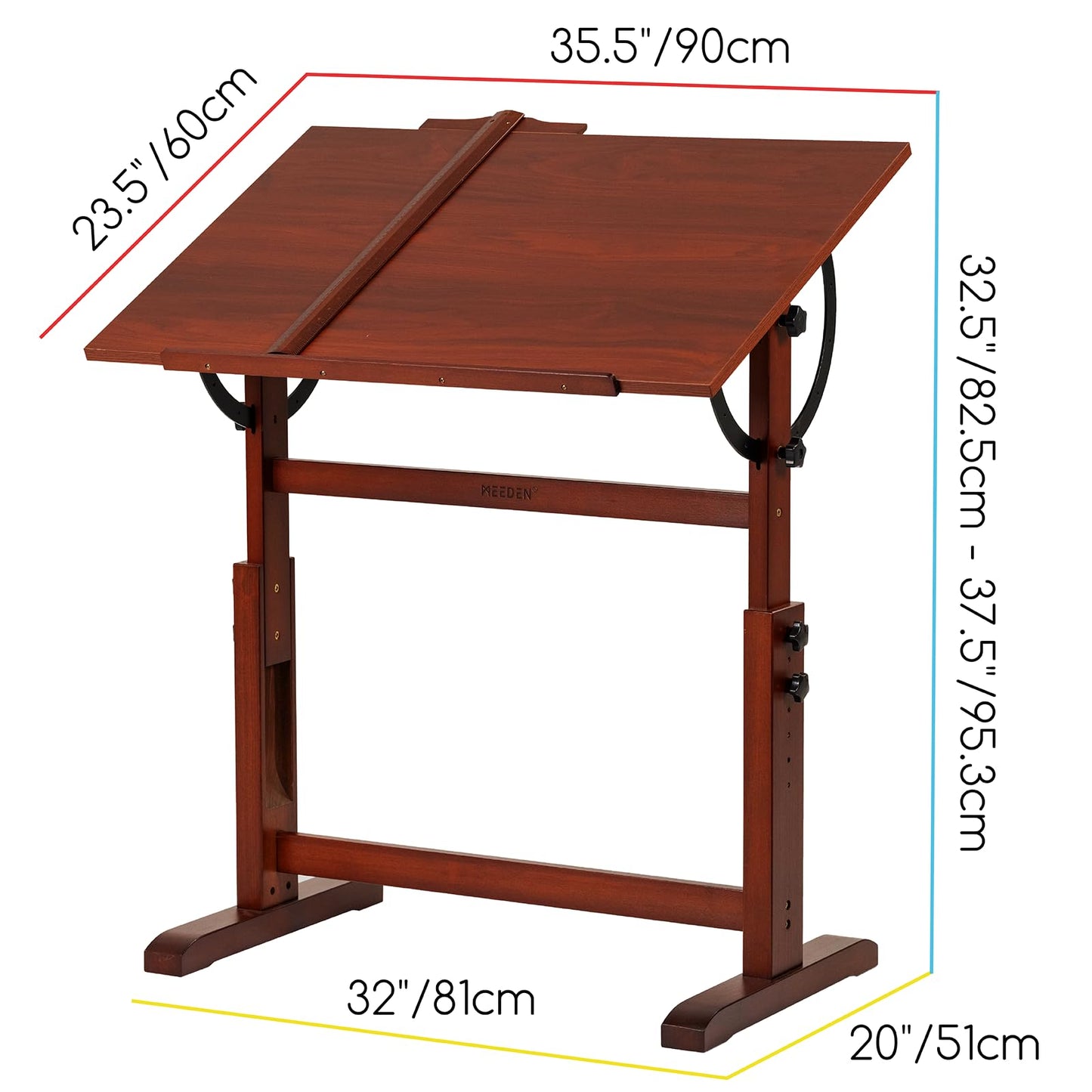 MEEDEN Vintage Wooden Drafting Table: 35.5" x 23.5'' Artist Drawing Table with Adjustable Height & Tilting Tabletop - Studio Painting Craft Desk for Writing Reading Sketching