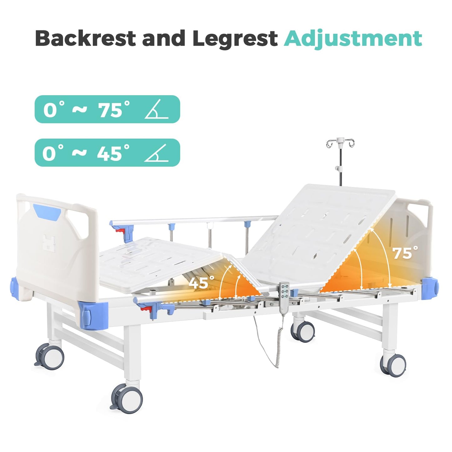 OLERN Full Electric Hospital Bed with Memory Mattress for Home Use-Back&Leg Adjustable-IV Pole Included-5" Casters, 550LBS Loading, Adjustable Medical Bed Frame