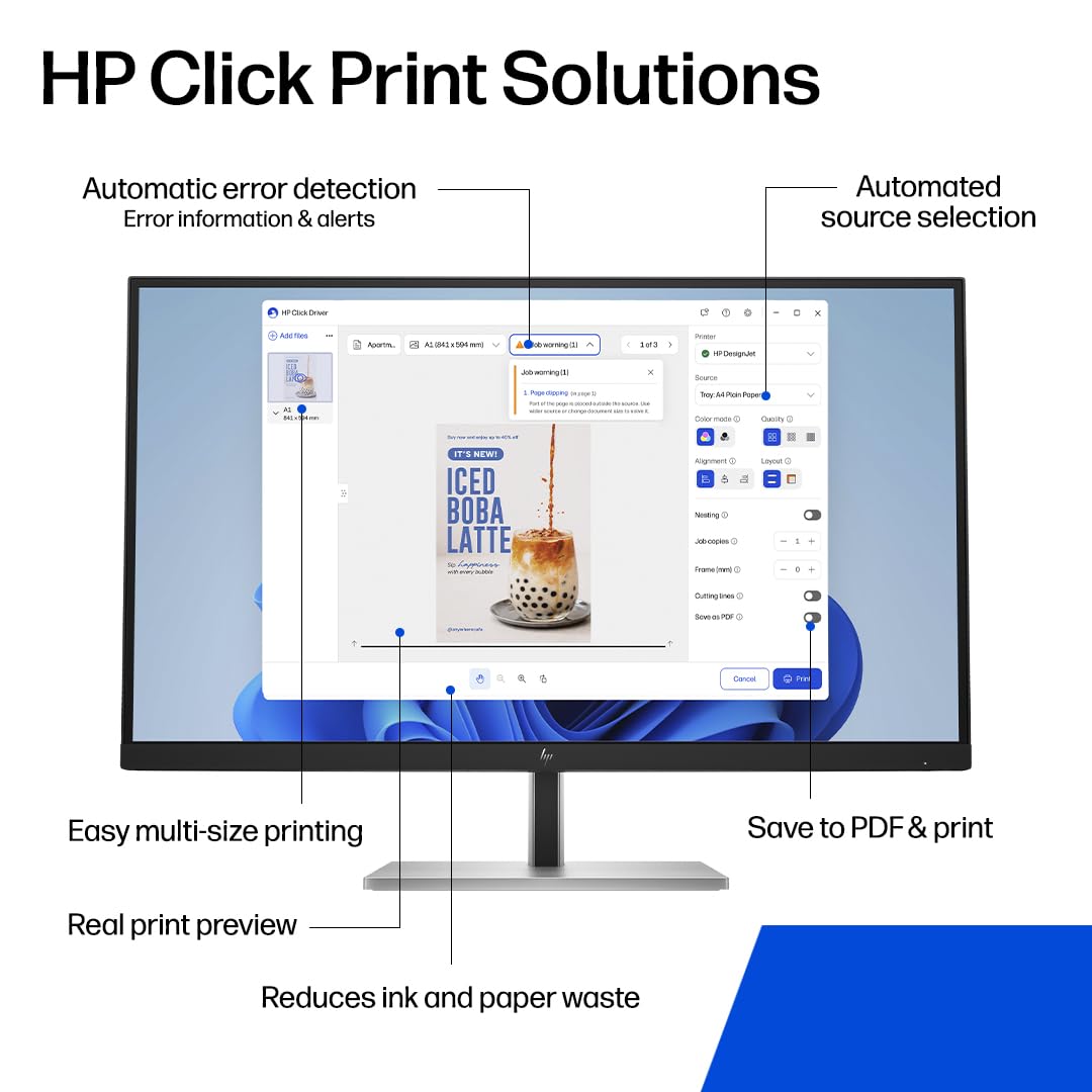 HP DesignJet T210 Large Format 24-inch Poster Printer, for Easy Poster & CAD Printing. Includes up to 1-Year of Ink (8AG32L) - New Model