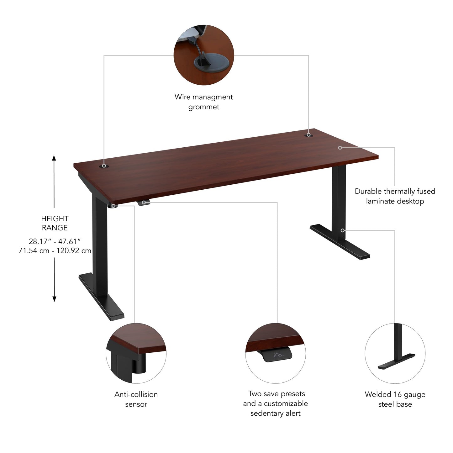 Bush Business Furniture 72-inch Electric Height Adjustable Standing Desk, Ergonomic Sit-Stand Computer Table for Home and Professional Office, Move 40 Series, Hansen Cherry with Black Base