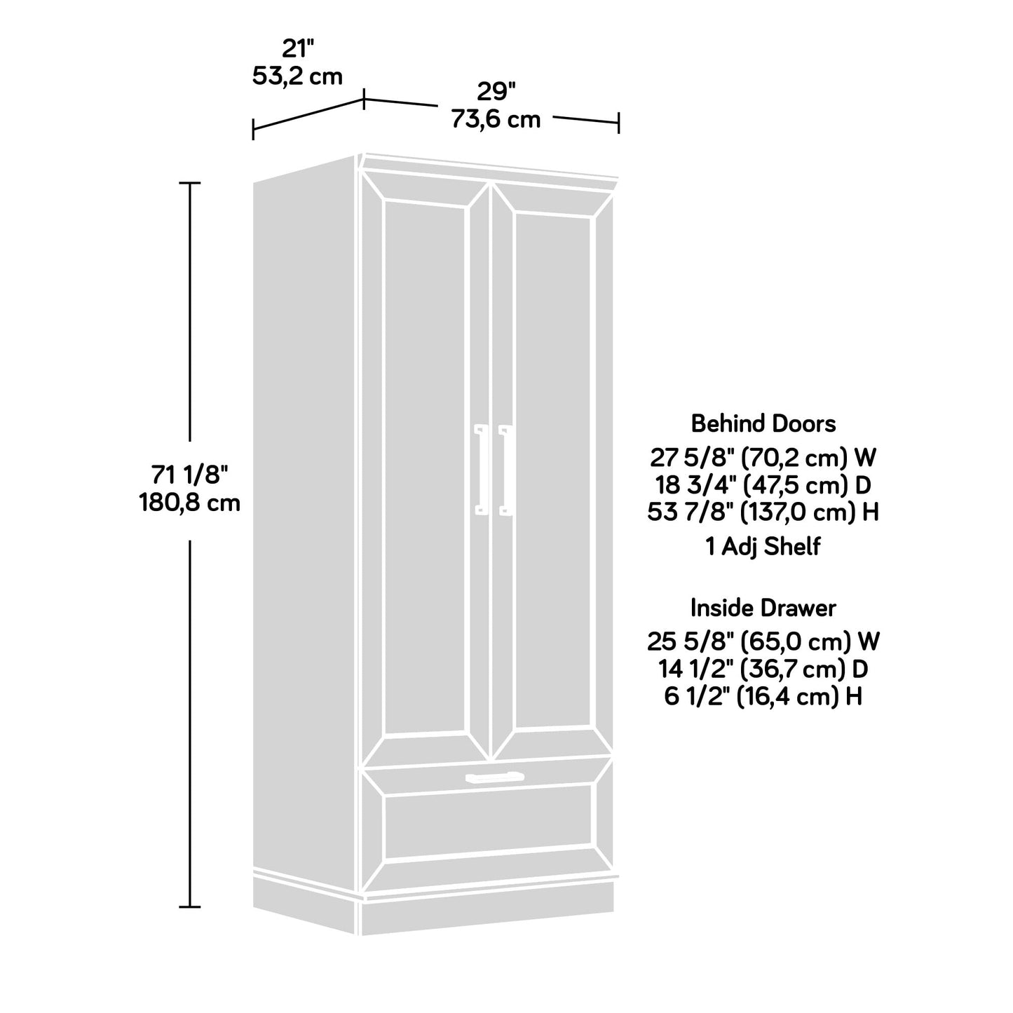 Sauder HomePlus Wardrobe/Storage Cabinet, Spacious Hidden Storage, Wardrobe Armoire, 29.1x20.9x71.2 - Soft White Finish