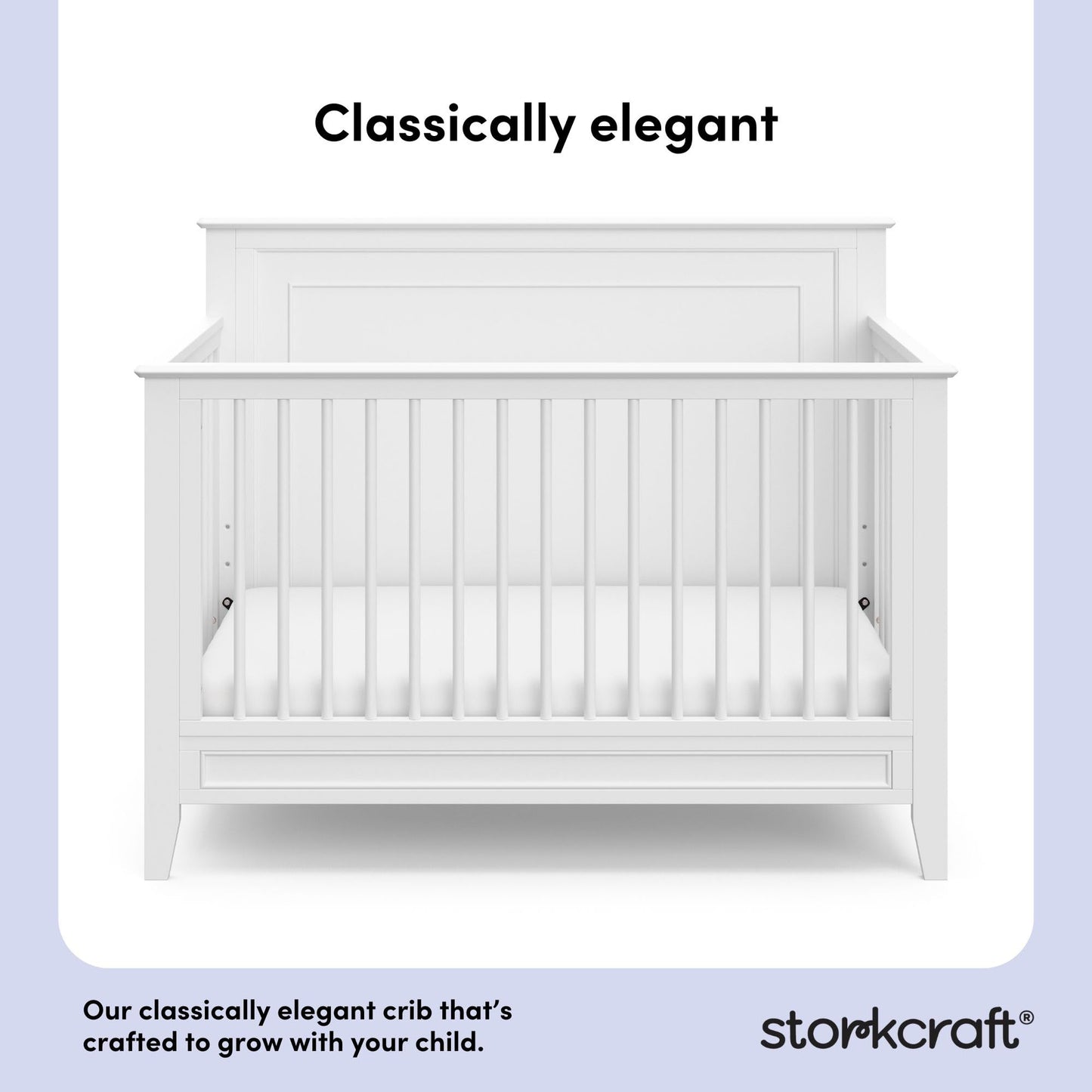 Storkcraft Solstice 5-In-1 Convertible Crib – GREENGUARD Gold Certified, Converts to Toddler Bed and Full-Size Bed, Fits Standard Full-Size Crib Mattress, Adjustable Mattress Support Base (White)
