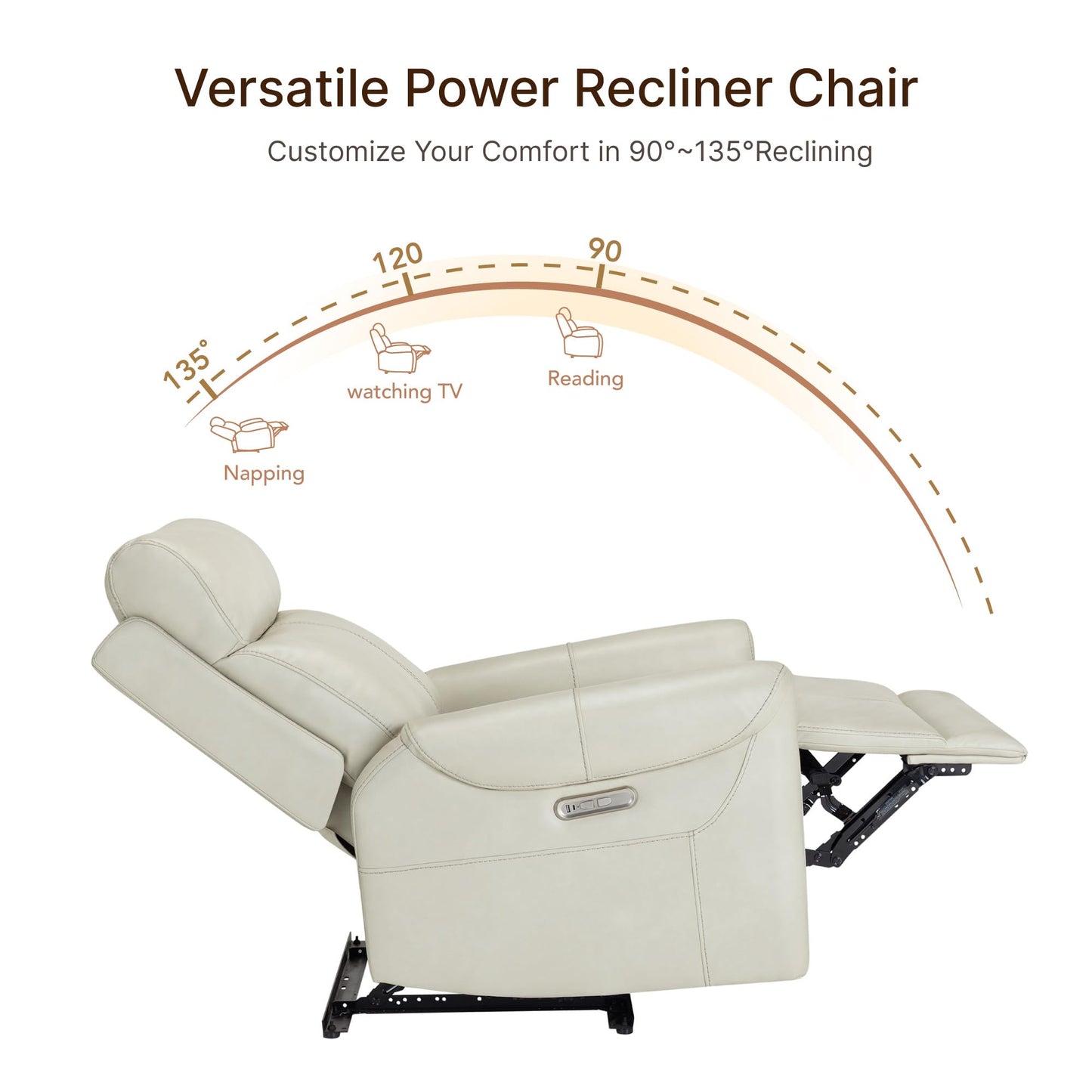 KISLOT Wall Hugger Recliner Chair for Adults, Faux Leather RV Recliner with USB Charging Ports Electric Power Reclining Sofa for Living Room Home Theater Seating Bedroom