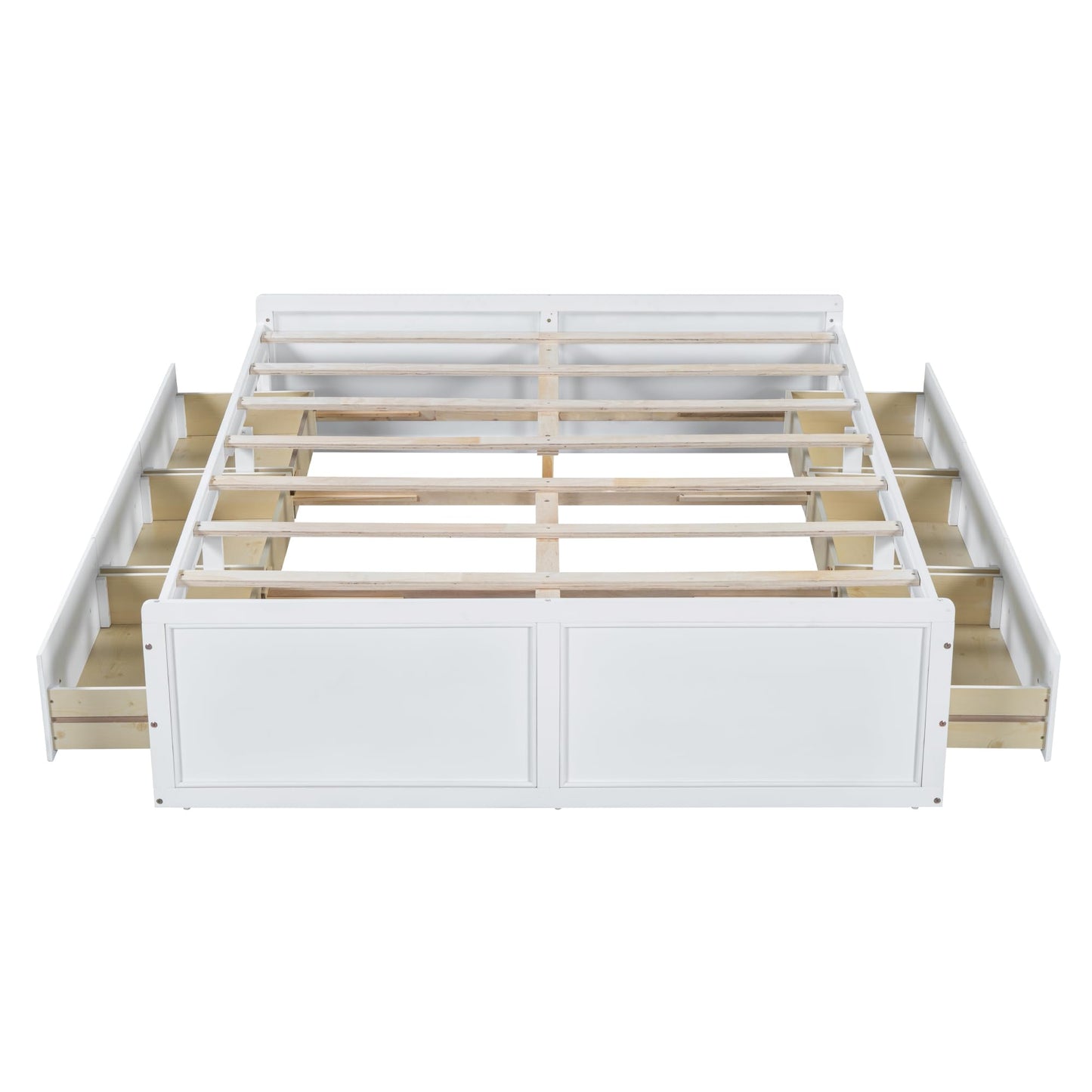 Merax Wood Queen Size Platform Bed Frame with 6 Drawers, Storage Bed Frame Without Headboard for Kids Teens and Adults, White