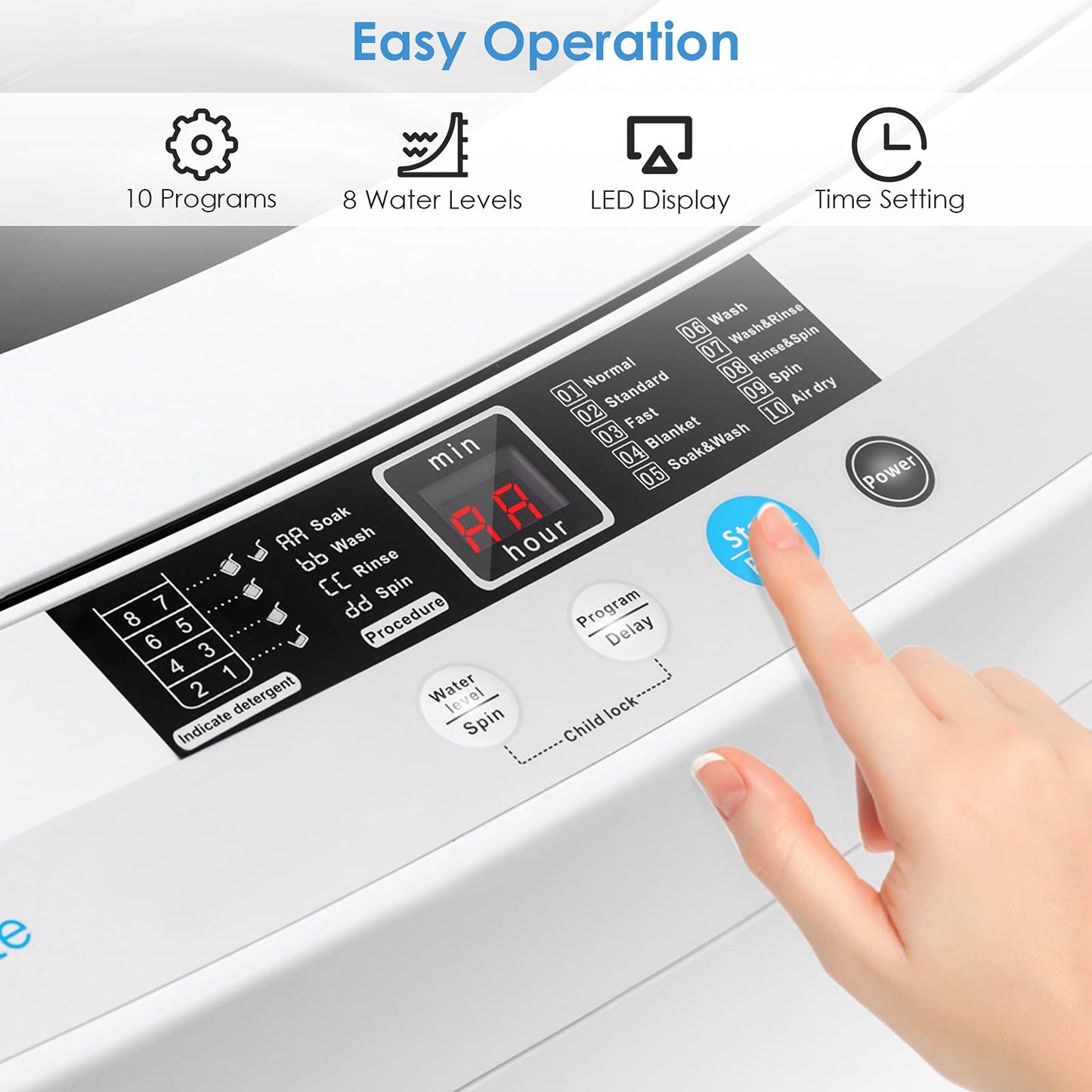Giantex Washing Machine Portable Compact 12lbs Capacity Full-Automatic W/Drain Pump,10 programs 8 Water Level 1.34 Cu.ft Cloth Washer and Spinner