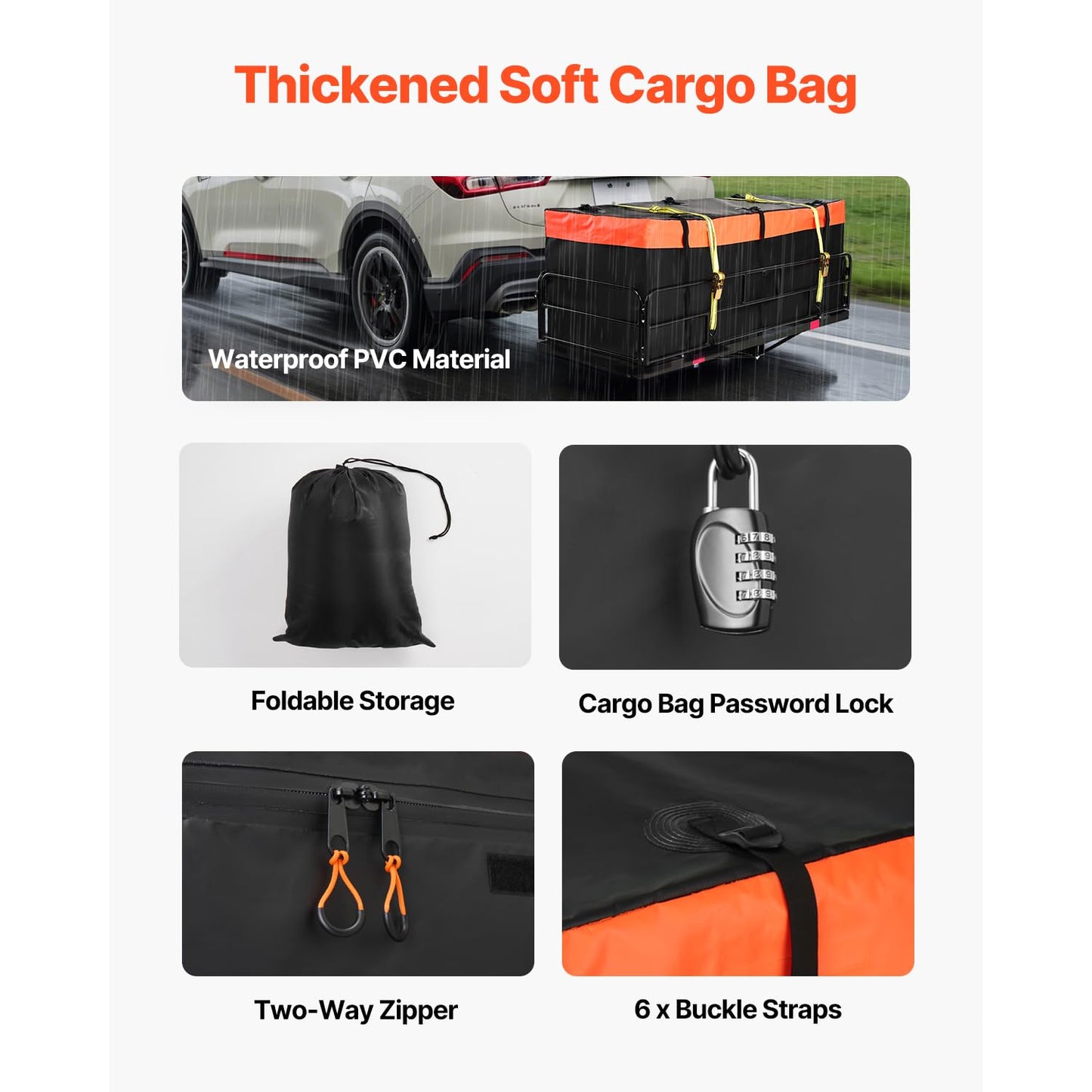 VEVOR 60" x 24" x 14", Hitch Cargo Carrier, 500 lbs Capacity Hitch Cargo Carrier with Cargo Net & Waterproof Cargo Bag, Folding Hitch Mount Cargo Carrier with Reflective Reminder, Fit for SUVs