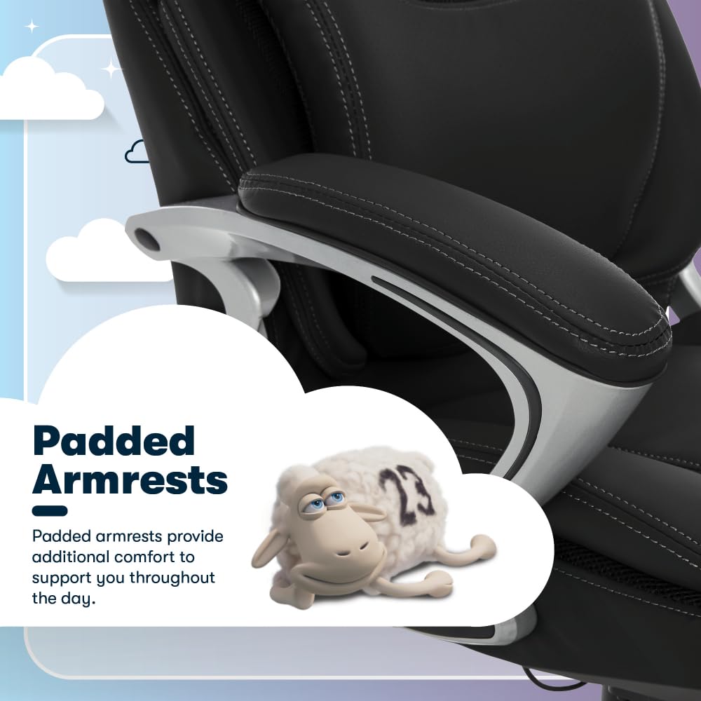 Serta Bryce Executive Office Chair, Ergonomic Computer Desk Chairs with Patented AIR Lumbar Support, Comfy Body Pillows, Height Adjustable, Swivel Base with Wheels, Bonded Leather, Black