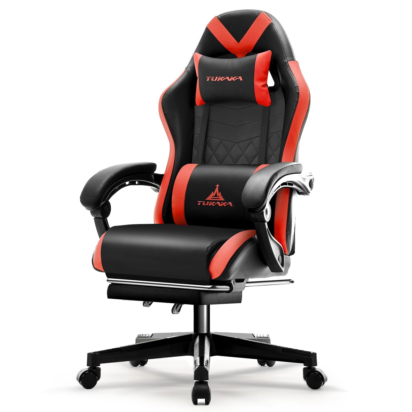 TUKAKA Gaming Chair,Ergonomic Massage Computer Office Desk Chair with Footrest,Pocket Spring Cushion,Reclining Leather Adjustable Gamer Chair with Headrest and Lumbar Support,Red
