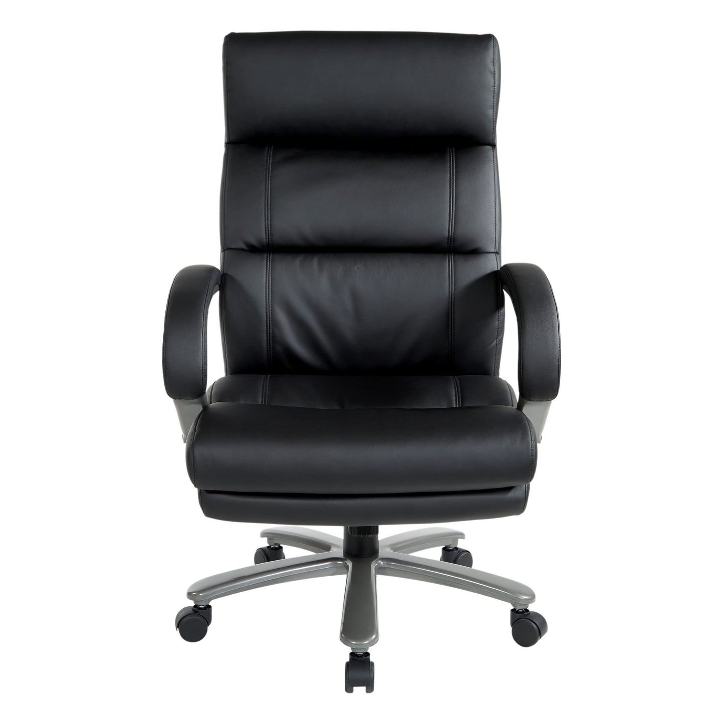 Office Star ECH Series Big and Tall Bonded Leather High Back Executive Chair with Lumbar Support, Padded Loop Arms and Titanium Base, Black