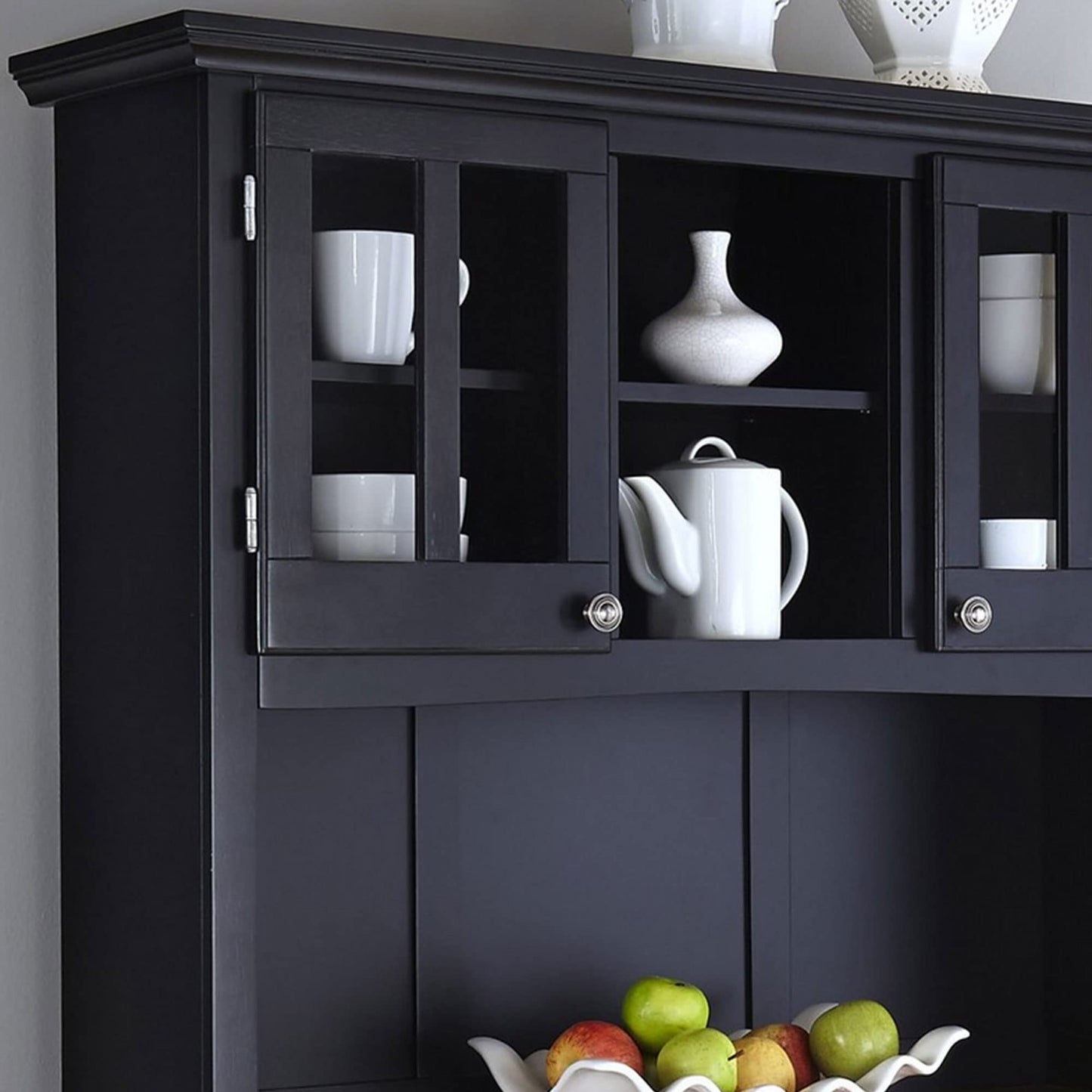 Homestyles Buffet of Buffets Black Storage Hutch with Wood Top