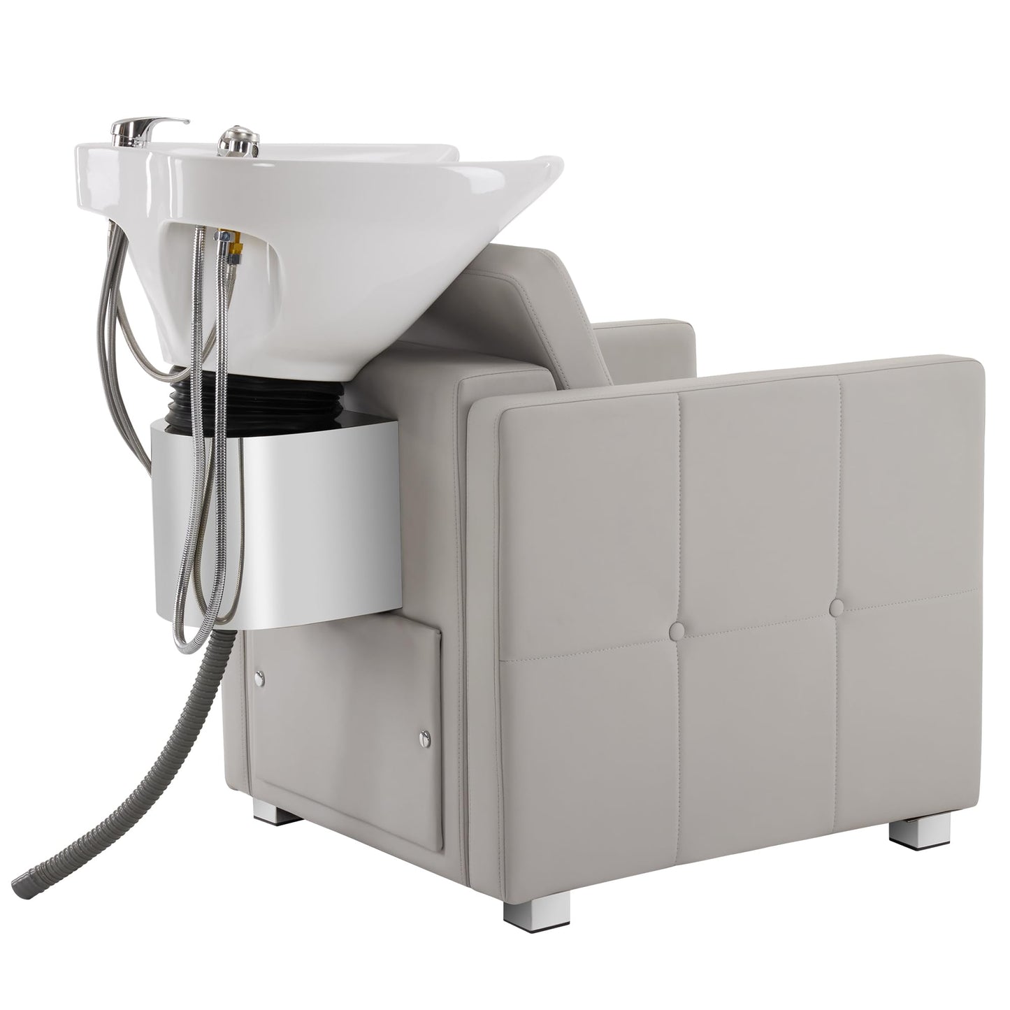 BarberPub Backwash Shampoo Station Chair, Adjustable Porcelain Ceramic Hair Wash Basin, Vacuum Breaker, Professional Shampoo Chair for Salon and Spa 9309 (Gray)