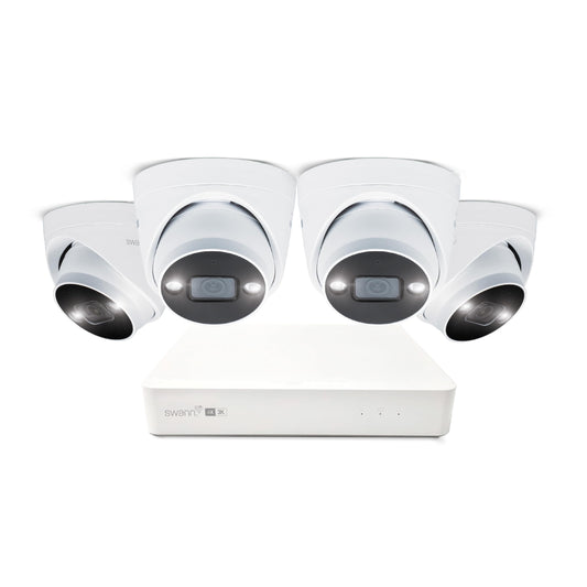 Swann AdvancedX™ Wired 5MP NVR Security System, 8 Channel, 4 Dome 3K Cameras, 1TB Storage, White, 24/7 Recording