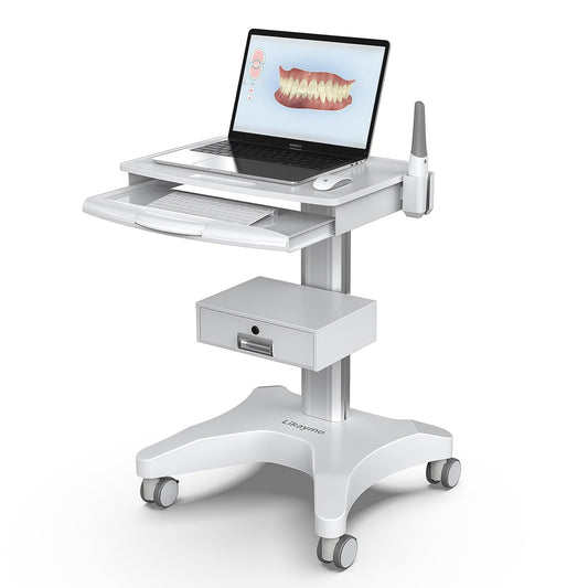 Medical Trolley Cart with Laptop Tray and Oral Scanner Holder, Mobile Workstation on Wheels with a Drawer for Hospital Dental Clinics Beauty Salons (OC-3)