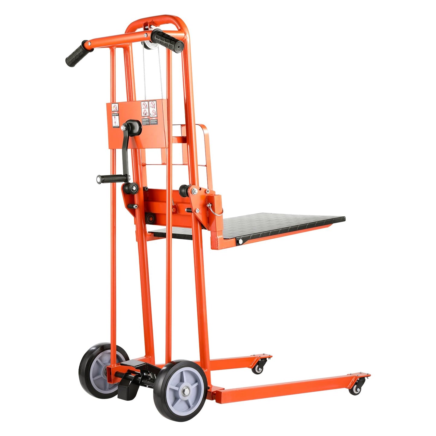 VEVOR Material Lift Winch Stacker, 330lbs Capacity Pallet Truck Dolly, 42.9in Max Lifting Height Manual Winch Stacker, Multifunctional Manual Pallet Truck Stacker with Swivel Casters and Lift Plate