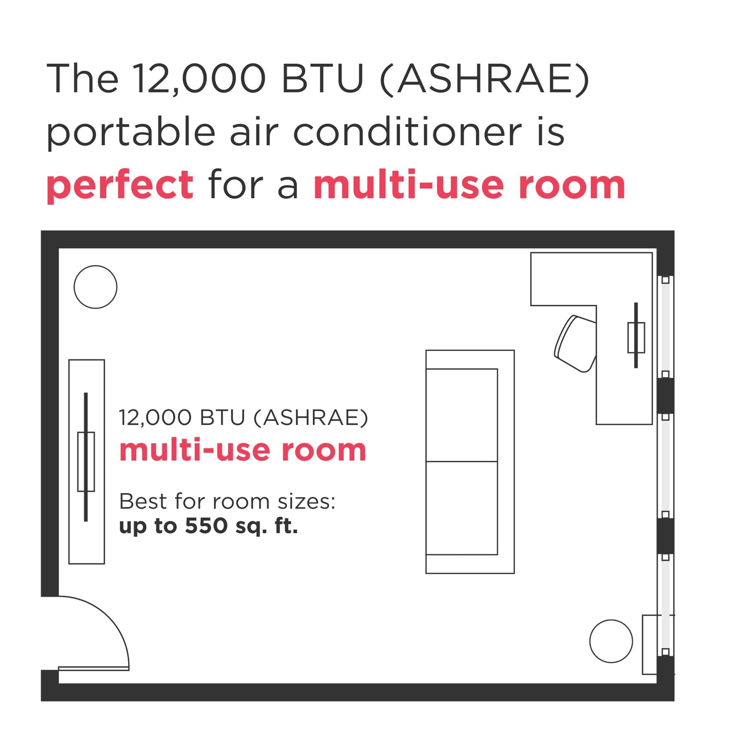 Frigidaire 3-in-1 Smart Portable Room Air Conditioner with Wi-Fi 12,000 BTU (Ashrae) / 8,000 BTU (DOE), Cools Up to 550 Sq. Ft., Quiet Operation, White