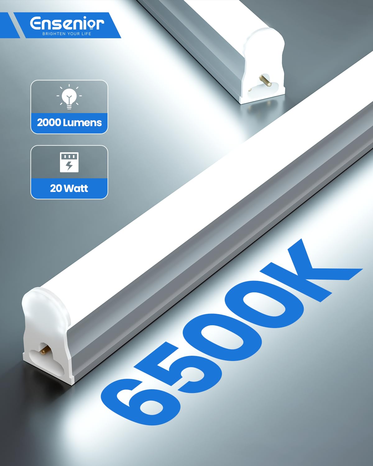 Ensenior T5 LED Shop Lights, 4FT 2000LM, 6500K White, 20W Linkable Fixture, Pack of 12, Aluminum