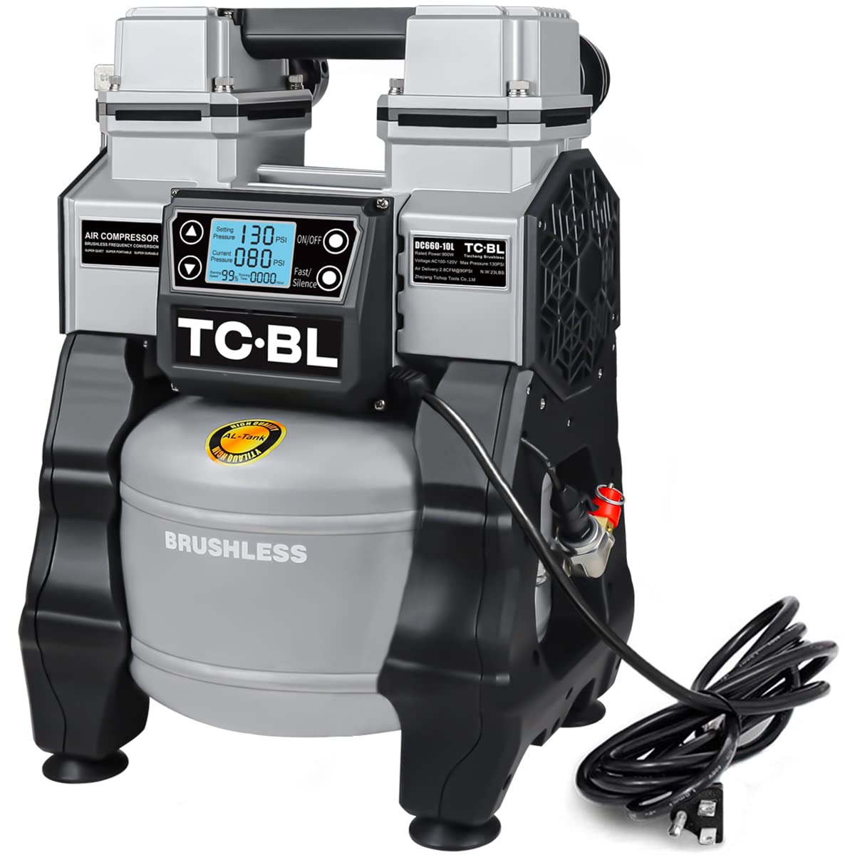 TC·BL Oil free Air Compressor 1.3HP Ultra Quiet Air Compressor Lightweight and with 2.6 Gallon Aluminum Tank